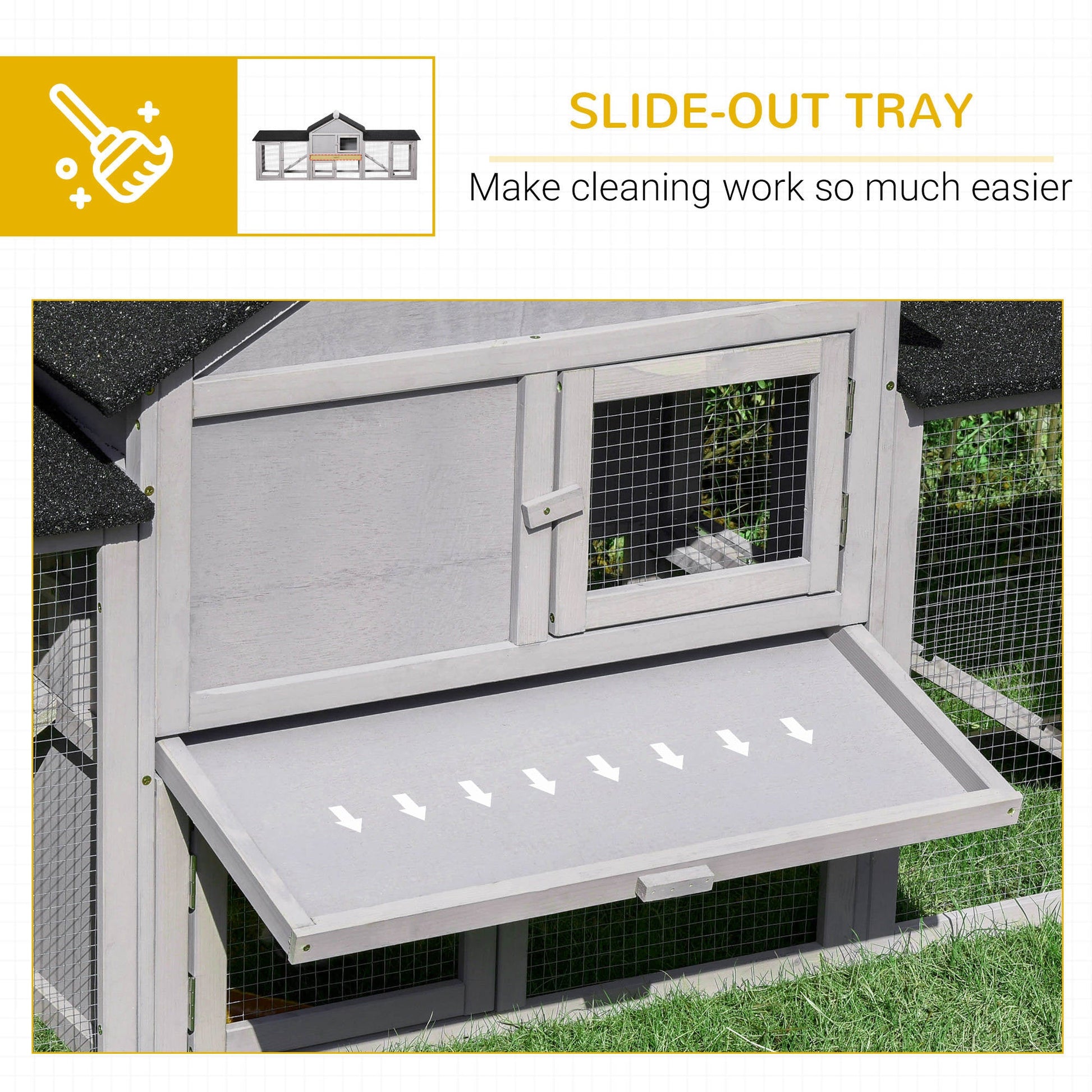 Large Rabbit Hutch Wood Bunny Cage Outdoor Guinea Pig House with Double Runs Slide Out Tray Ramps, 83"x18"x33", Grey