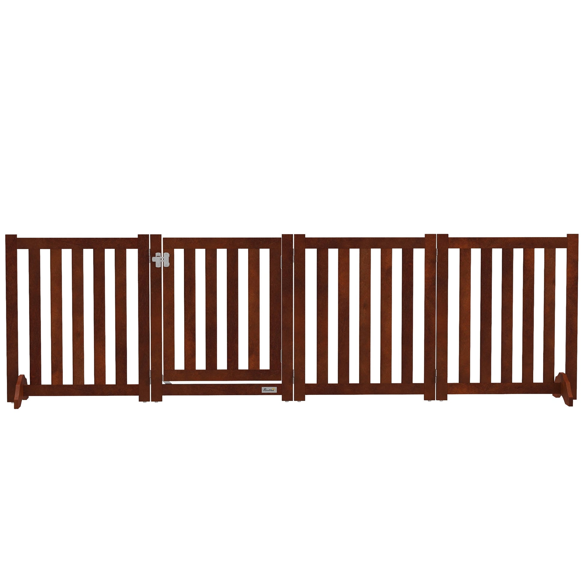 23.5"H Foldable Dog Gate with Door, 4 Panels Freestanding Pet Gate Barriers Indoor with Support Feet, Puppy Fence for Small Dogs, Brown