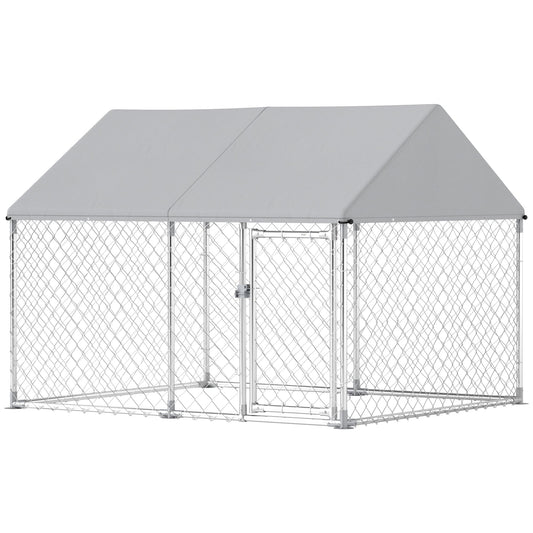 Outdoor Dog Kennel with Roof, Heavy Duty Galvanized Steel Dog Run Chain Link w/ Waterproof UV-Resistant Cover, Safety Lockable Latch System, 2.1' x 1.8' x 1.6'