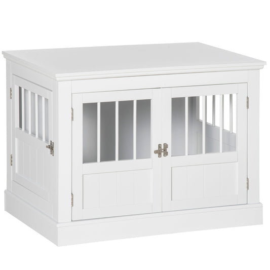 Dog Crate Furniture, 31" Dog Kennel Side End Table with Three Doors, Indoor Dog Cage for Small Dogs, White