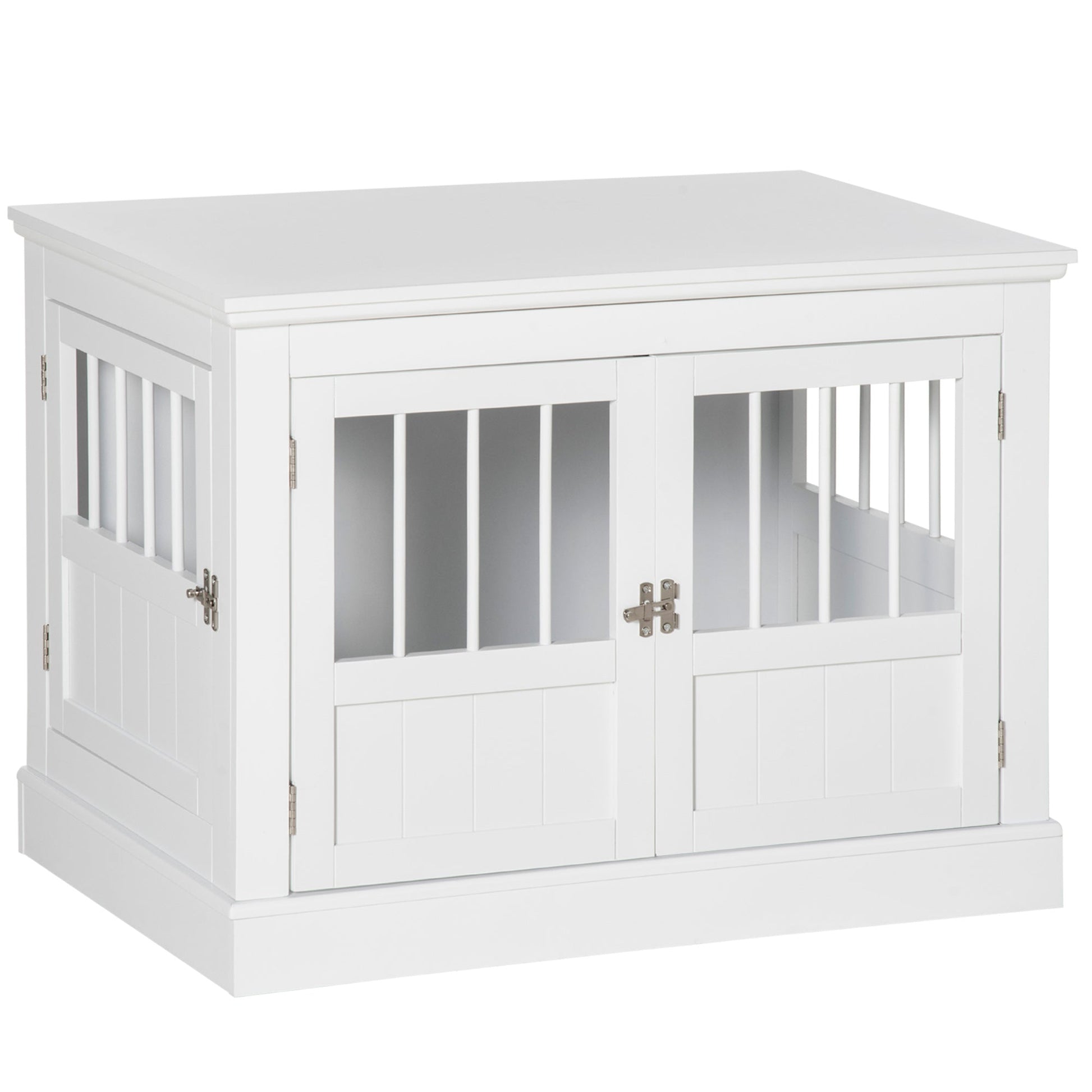 Dog Crate Furniture, 31" Dog Kennel Side End Table with Three Doors, Indoor Dog Cage for Small Dogs, White