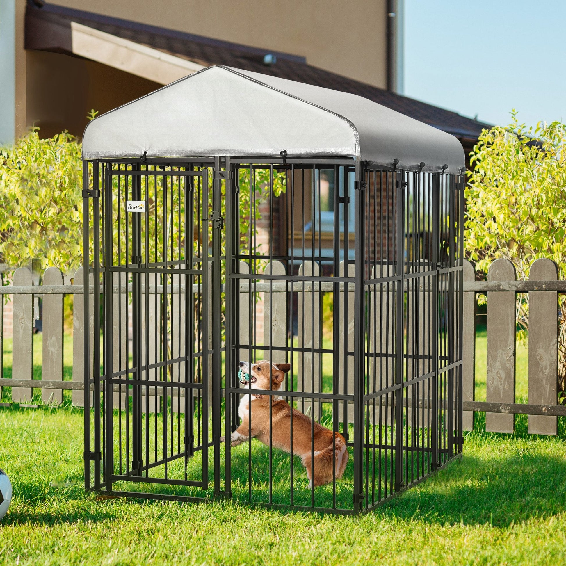 6 x 4 x 6ft Dog Kennel for Medium and Large Dogs, Outdoor Dog Playpen House with UV-Resistant Roof, Heavy-Duty Chain Link and Secure Lock