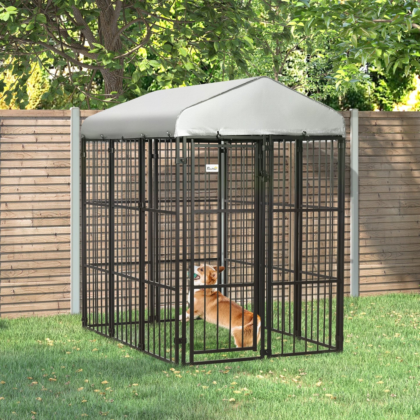 6 x 4 x 6ft Dog Kennel for Medium and Large Dogs, Outdoor Dog Playpen House with UV-Resistant Roof, Heavy-Duty Chain Link and Secure Lock