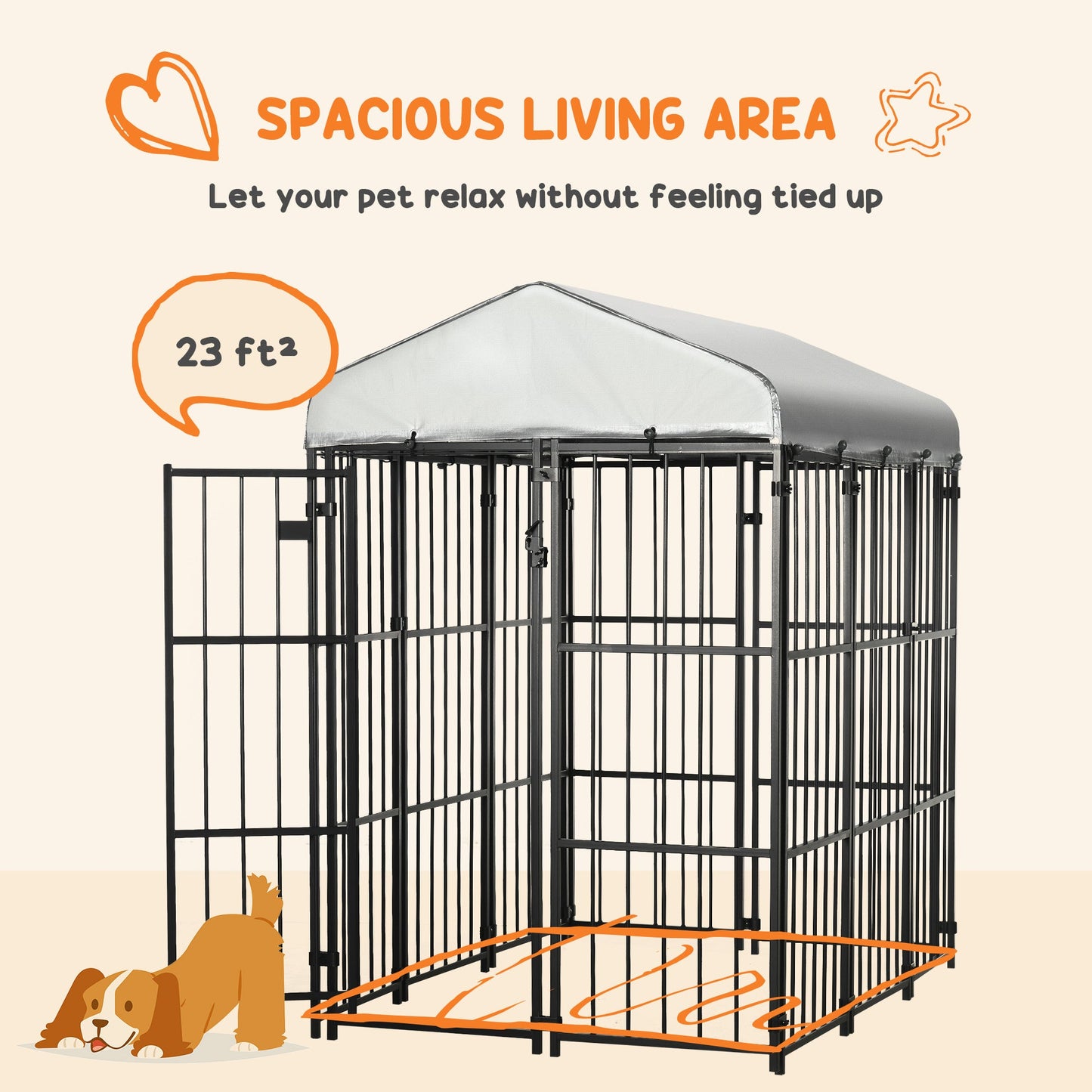 6 x 4 x 6ft Dog Kennel for Medium and Large Dogs, Outdoor Dog Playpen House with UV-Resistant Roof, Heavy-Duty Chain Link and Secure Lock