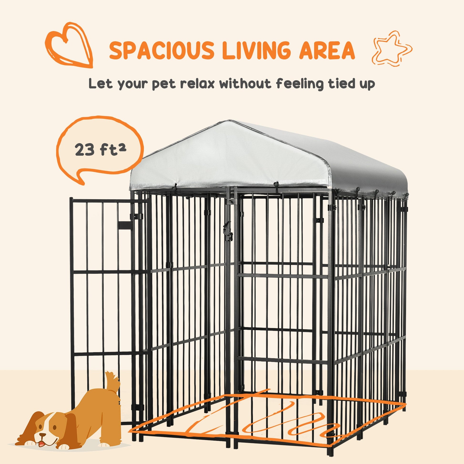 6 x 4 x 6ft Dog Kennel for Medium and Large Dogs, Outdoor Dog Playpen House with UV-Resistant Roof, Heavy-Duty Chain Link and Secure Lock