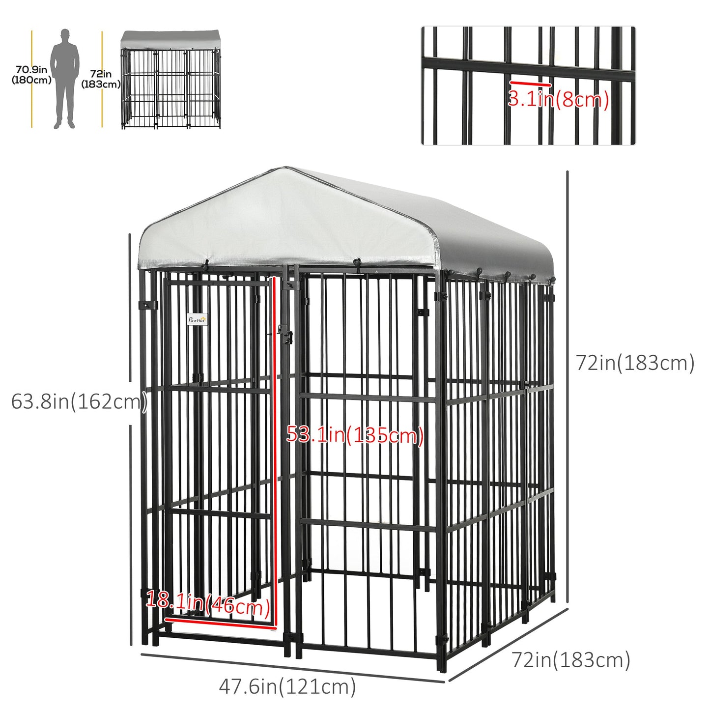6 x 4 x 6ft Dog Kennel for Medium and Large Dogs, Outdoor Dog Playpen House with UV-Resistant Roof, Heavy-Duty Chain Link and Secure Lock