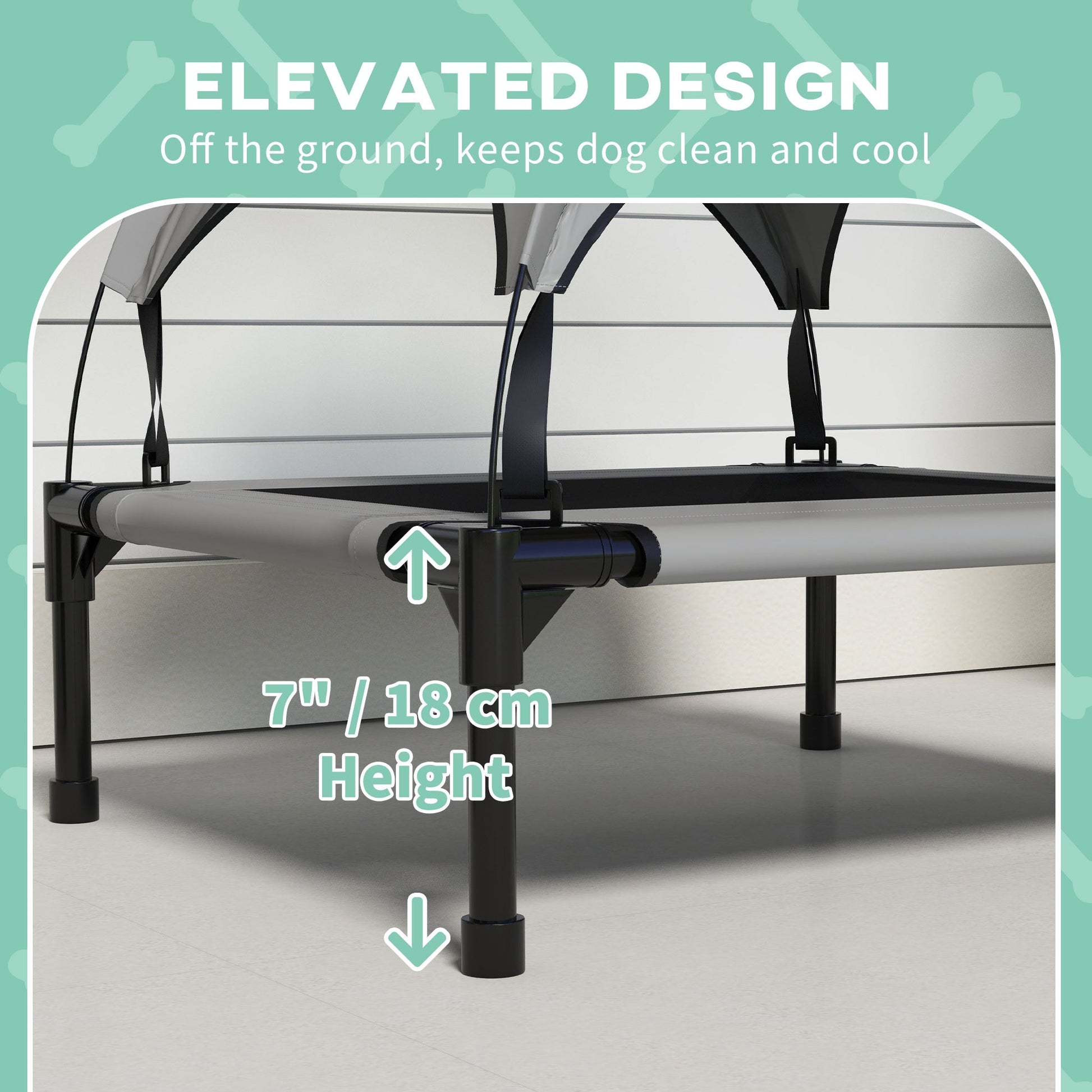 Elevated Dog Bed with Canopy, Cooling Dog Cot Bed for Camping, Portable Raised Pet Cot with Washable Breathable Mesh, for Indoor Outdoor, S & M Dogs, 30" x 24" x 27", Grey