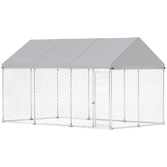 Outdoor Dog Kennel with Roof, Heavy Duty Galvanized Steel Dog Run Chain Link w/ Waterproof UV-Resistant Cover, Safety Lockable Latch System, 13.1' x 7.5' x 7.8
