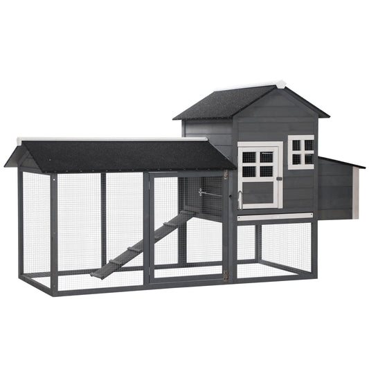 84" Chicken Coop Wooden Hen House Rabbit Hutch Poultry Cage Pen Outdoor Backyard with Nesting Box and Run, Grey