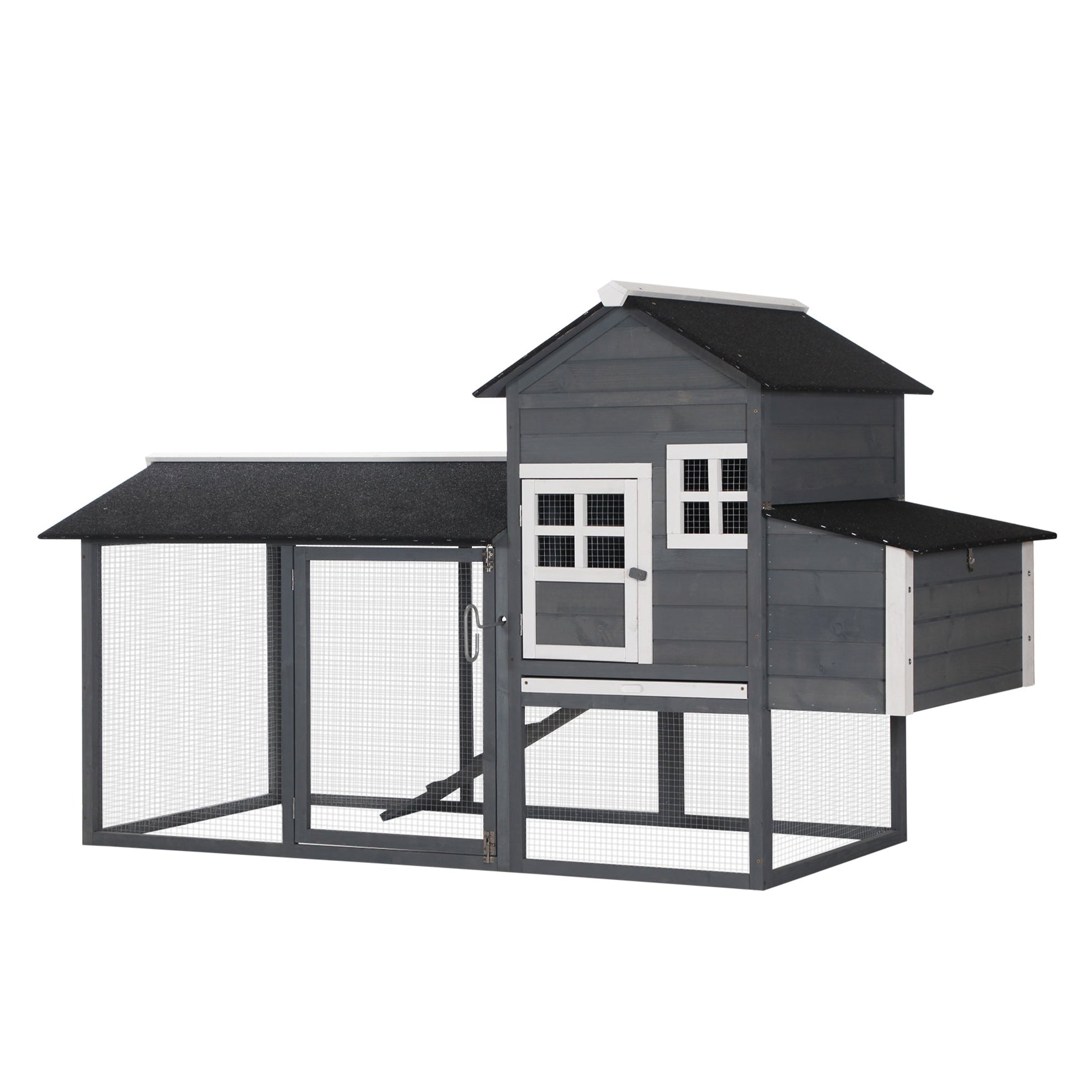 84" Chicken Coop Wooden Hen House Rabbit Hutch Poultry Cage Pen Outdoor Backyard with Nesting Box and Run, Grey