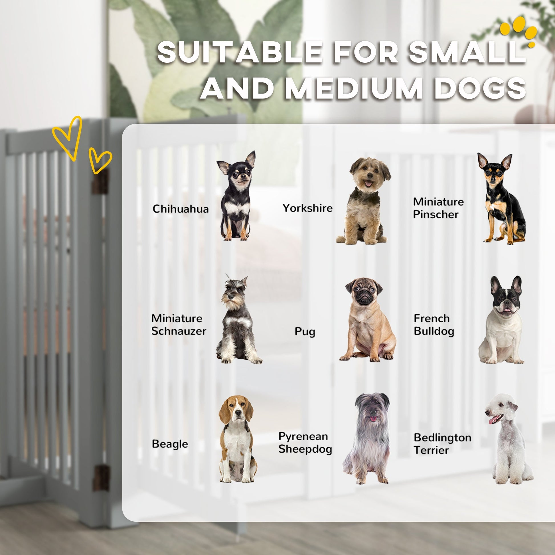 30"H Foldable Dog Gate with Door, 4 Panels Freestanding Pet Gate Barriers Indoor with Support Feet, Puppy Fence for Dogs, Light Grey