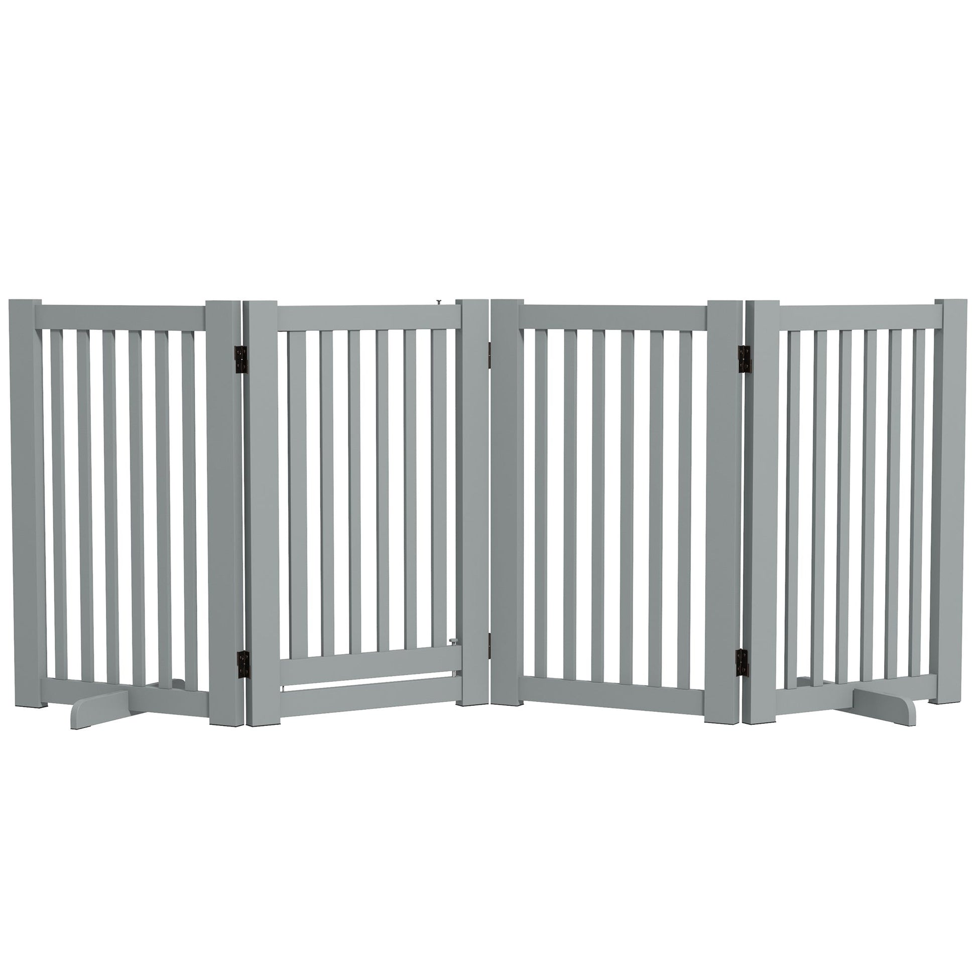 30"H Foldable Dog Gate with Door, 4 Panels Freestanding Pet Gate Barriers Indoor with Support Feet, Puppy Fence for Dogs, Light Grey