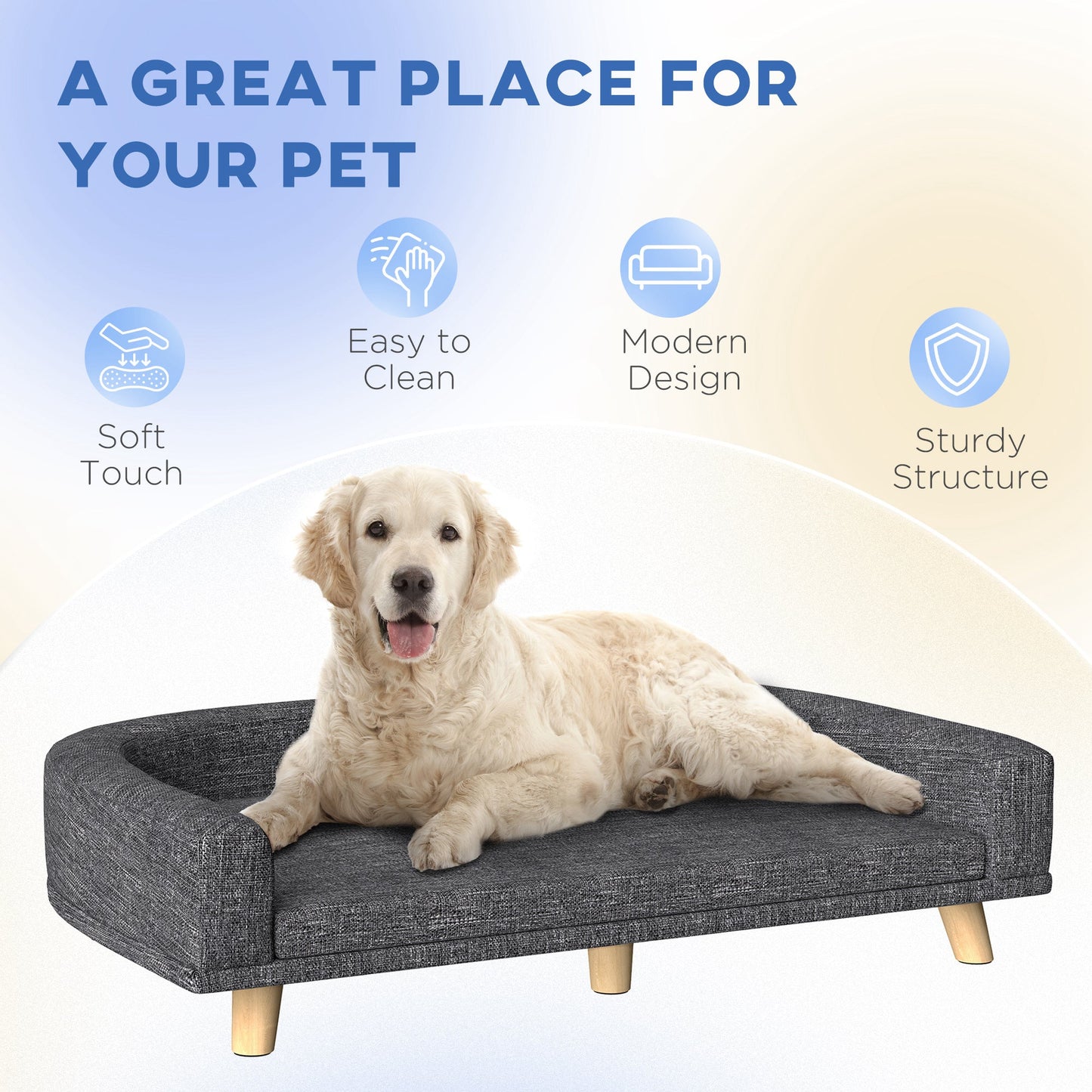 Dog Sofa, Dog Couch Bed for Large Dogs, Elevated Pet Cat Sofa Bed with Removable Washable Cover, Anti-slip Foot Pads, Dark Grey