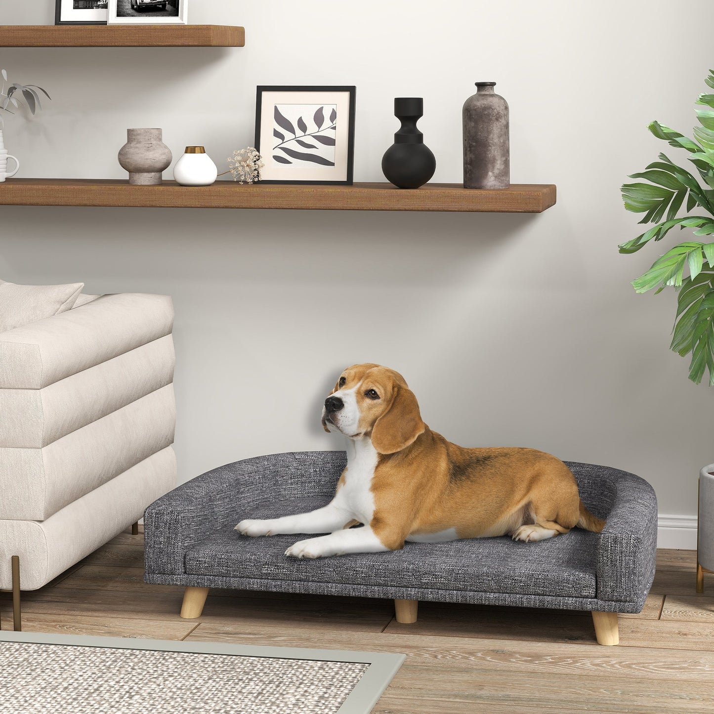 Dog Sofa, Dog Couch Bed for Large Dogs, Elevated Pet Cat Sofa Bed with Removable Washable Cover, Anti-slip Foot Pads, Dark Grey