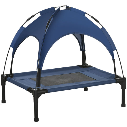 Elevated Dog Bed with Canopy, Portable Raised Dog Cot for S Sized Dogs, Indoor & Outdoor, 25" x 18" x 24", Dark Blue
