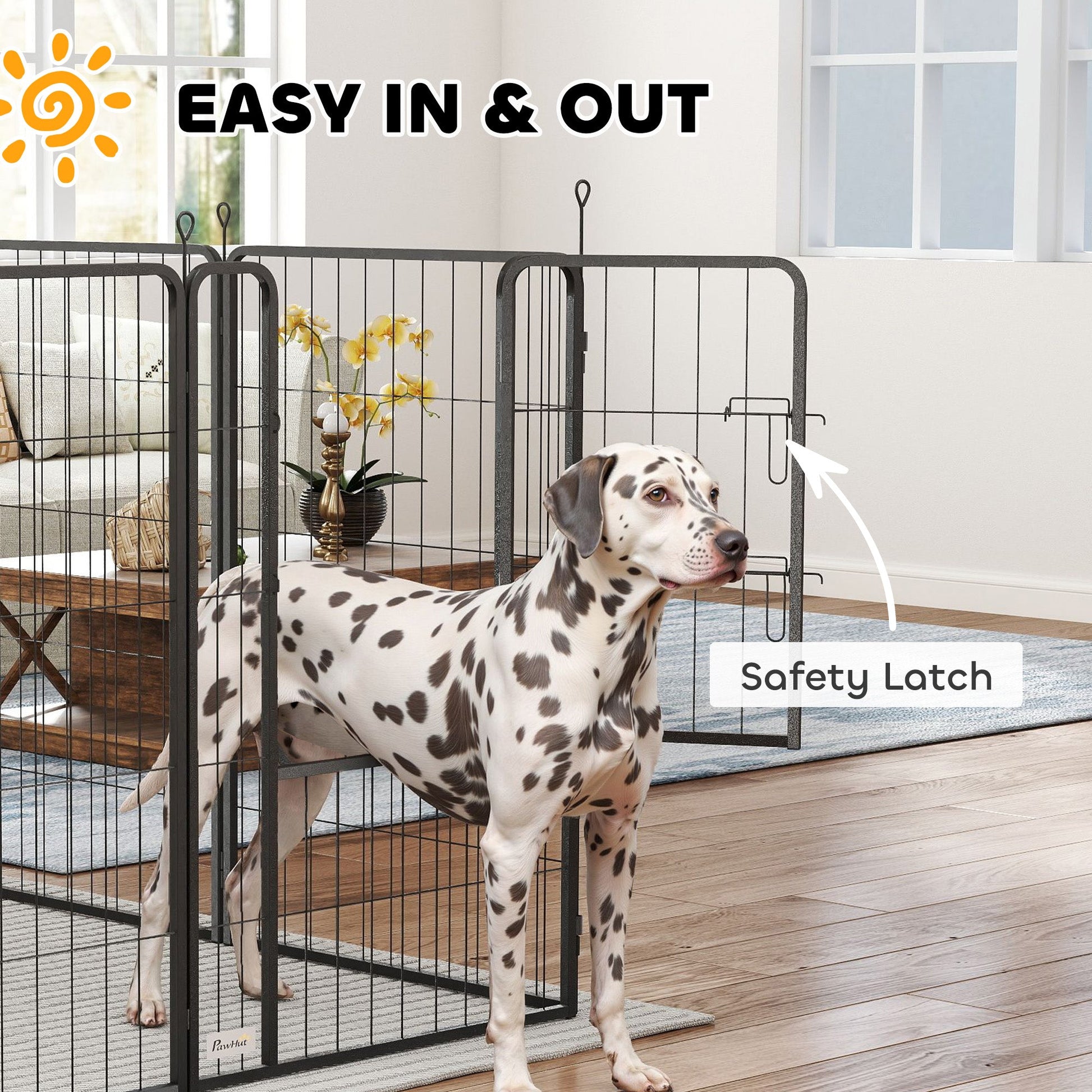 8 Panels Dog Playpen, 27"W x 39.5"H Heavy Duty Pet Fence with Door & Strap for Indoor Outdoor Backyard Garden, Portable & Foldable Puppy Pet Pen for Large Dogs
