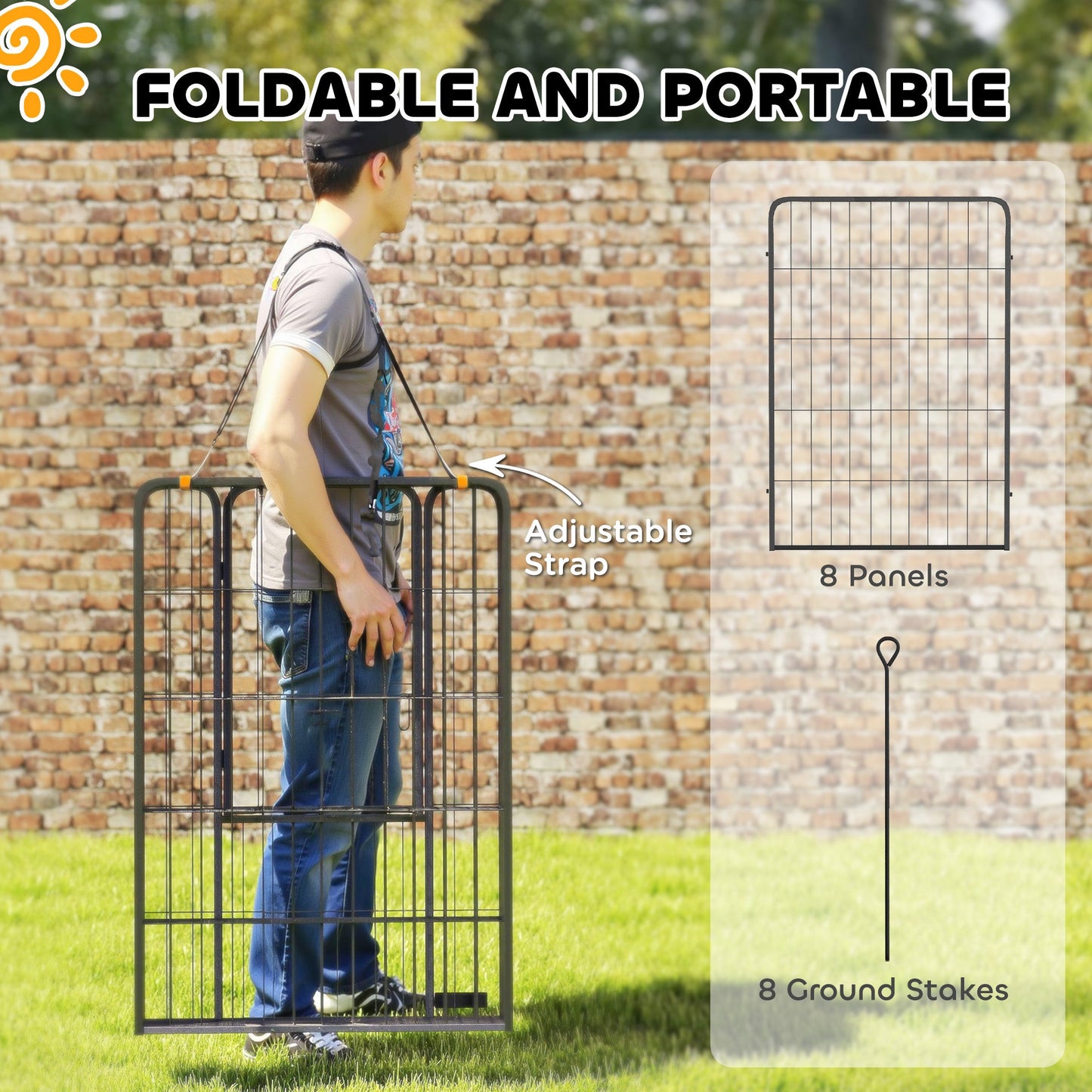 8 Panels Dog Playpen, 27"W x 39.5"H Heavy Duty Pet Fence with Door & Strap for Indoor Outdoor Backyard Garden, Portable & Foldable Puppy Pet Pen for Large Dogs
