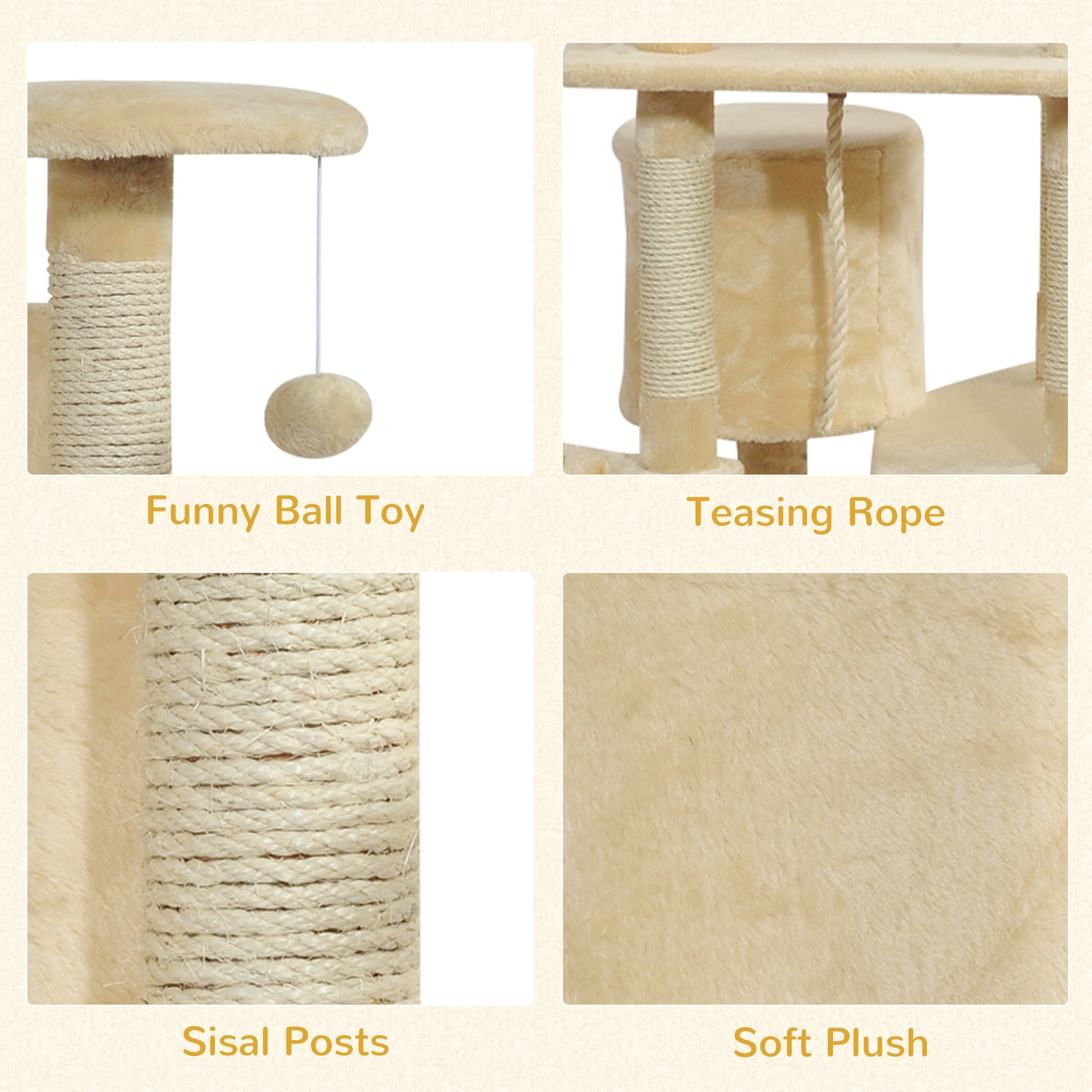 79" Cat Tree Tower, Large Cat Condo Furniture, Multi-Level Cat Tower with Scratching Posts, Cozy Hammock, Dangling Balls - Beige
