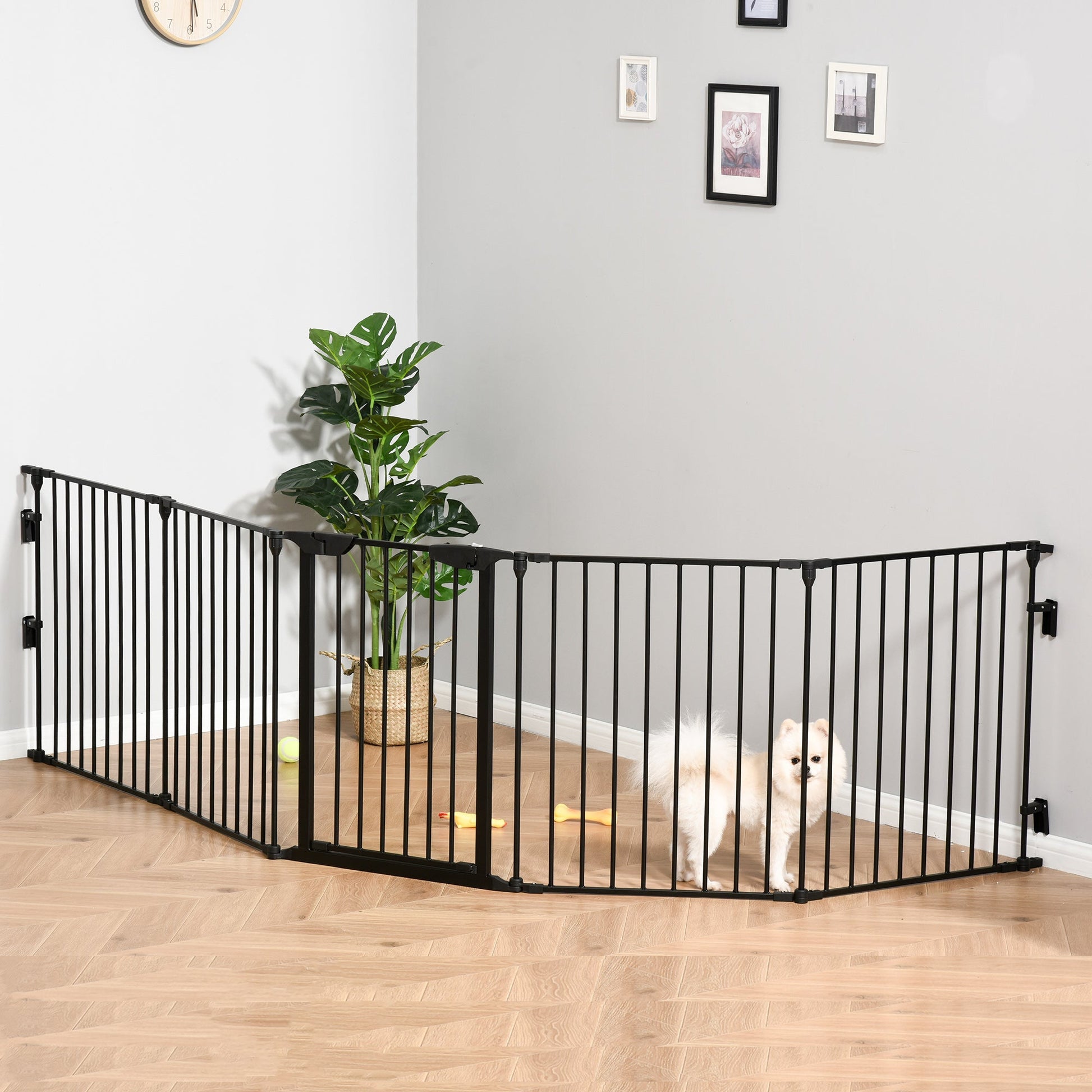 Dog Playpen Indoor, Foldable Pet Fence Puppy Pen for Small Medium Dogs with Door, 5 Panels, 29 Inch Tall, for Stairway, Doorway, Hallway, Black