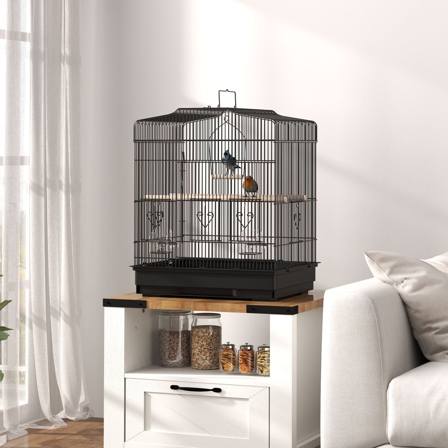 23" Bird Cage for Finches, Canaries Budgies, Parrot Cage with Accessories Handle, Black