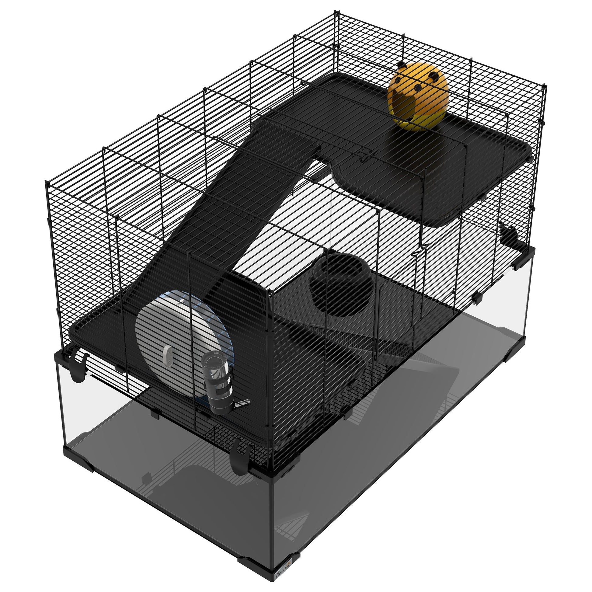 Hamster Cage, Gerbil Cage with Glass Basin, Ramps, Platforms, Hut, Exercise Wheel, Water Bottle, Dish, for Syrian and Dwarf Hamsters, 31" x 19" x 21.5"
