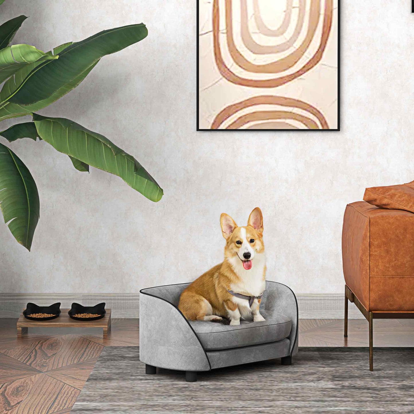 Dog Sofa Pet Couch Dog Bed with Soft Cushion, Removable Washable Cover, Velvet Touch, for Small to Medium Sized Dogs, Grey