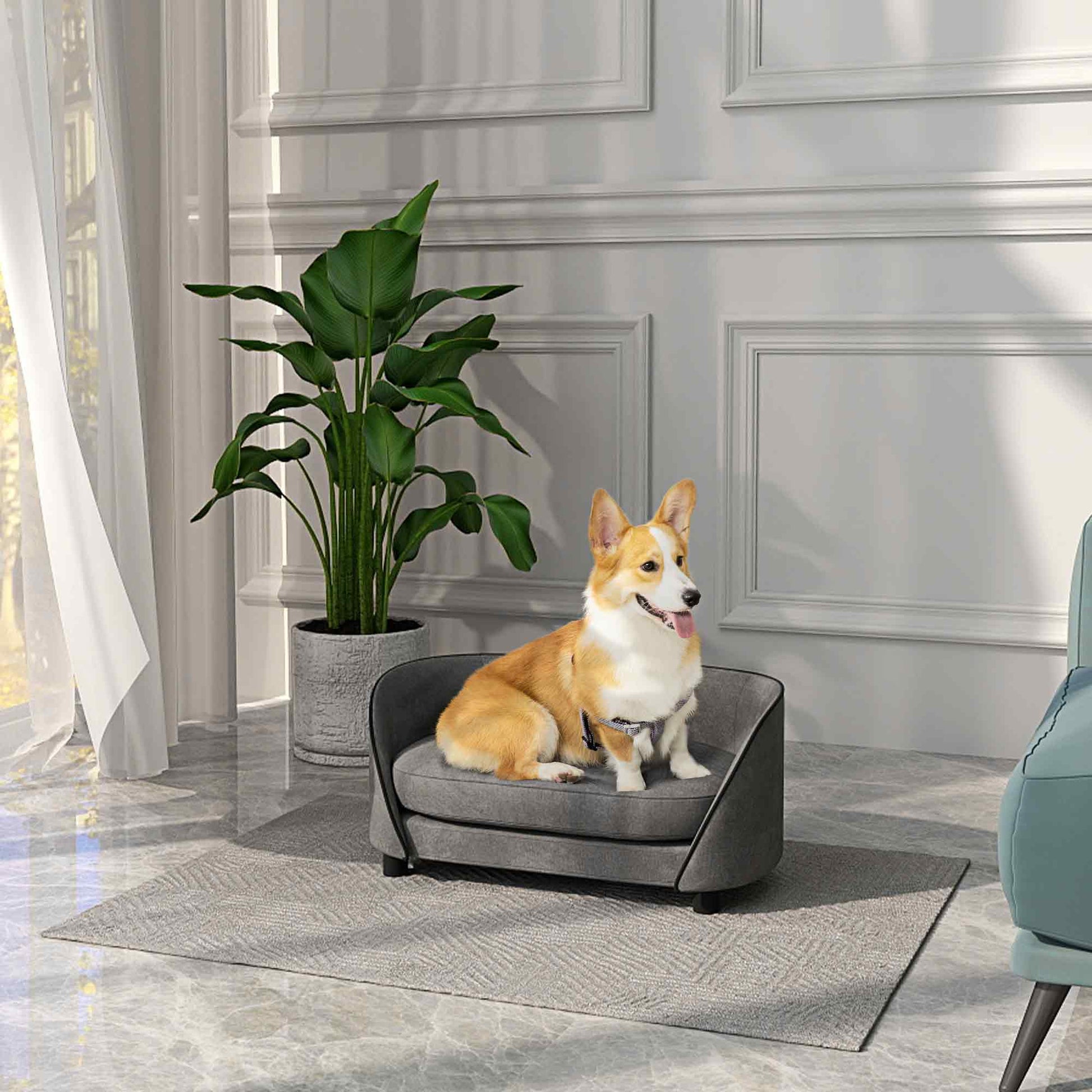 Dog Sofa Pet Couch Dog Bed with Soft Cushion, Removable Washable Cover, Velvet Touch, for Small to Medium Sized Dogs, Grey