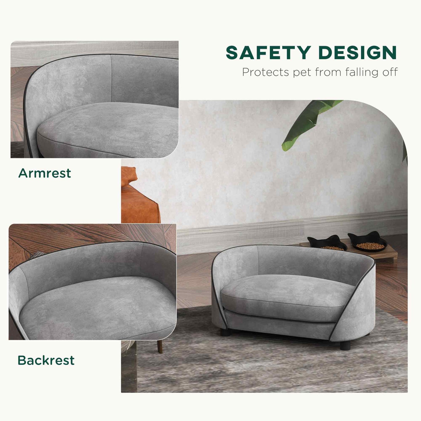 Dog Sofa Pet Couch Dog Bed with Soft Cushion, Removable Washable Cover, Velvet Touch, for Small to Medium Sized Dogs, Grey