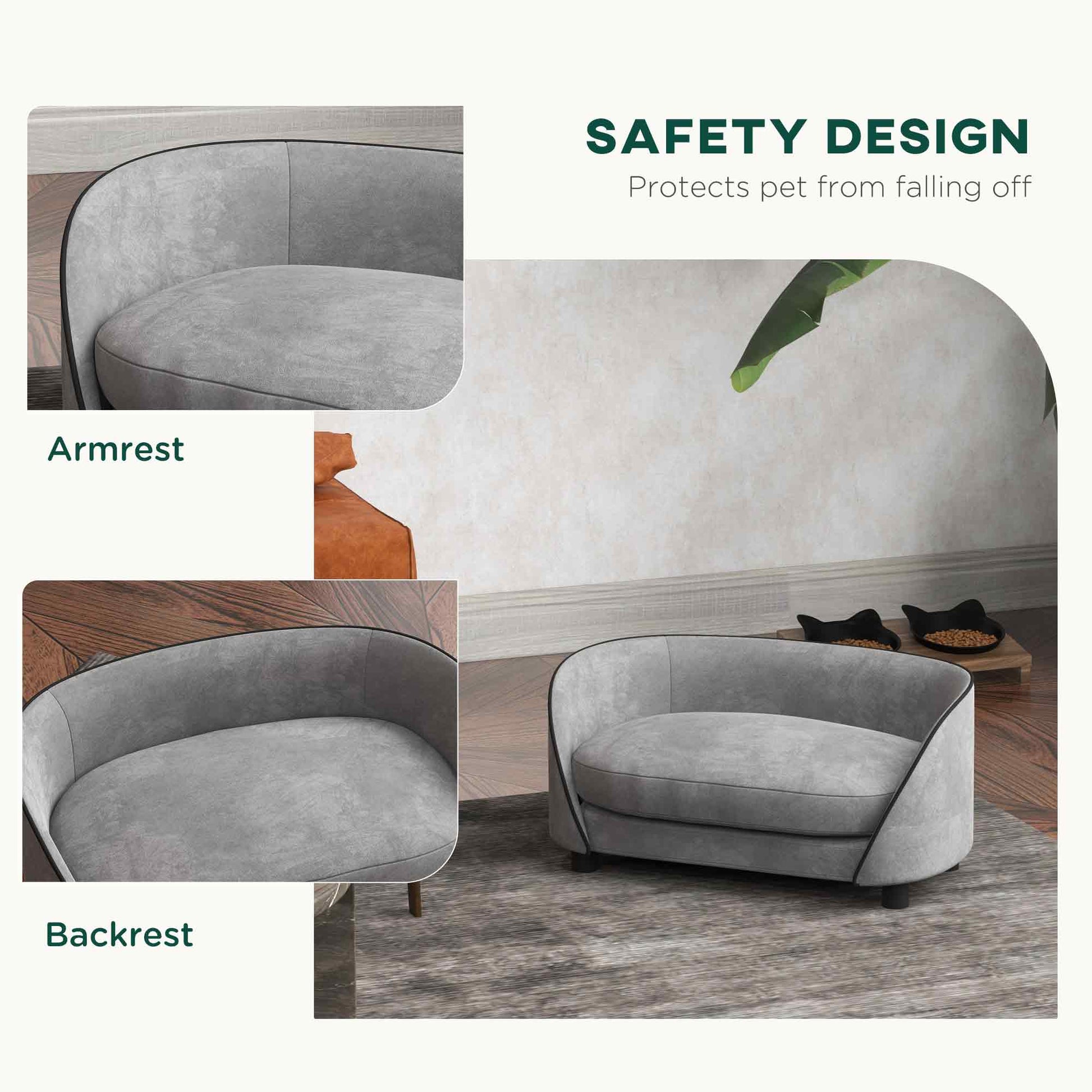 Dog Sofa Pet Couch Dog Bed with Soft Cushion, Removable Washable Cover, Velvet Touch, for Small to Medium Sized Dogs, Grey