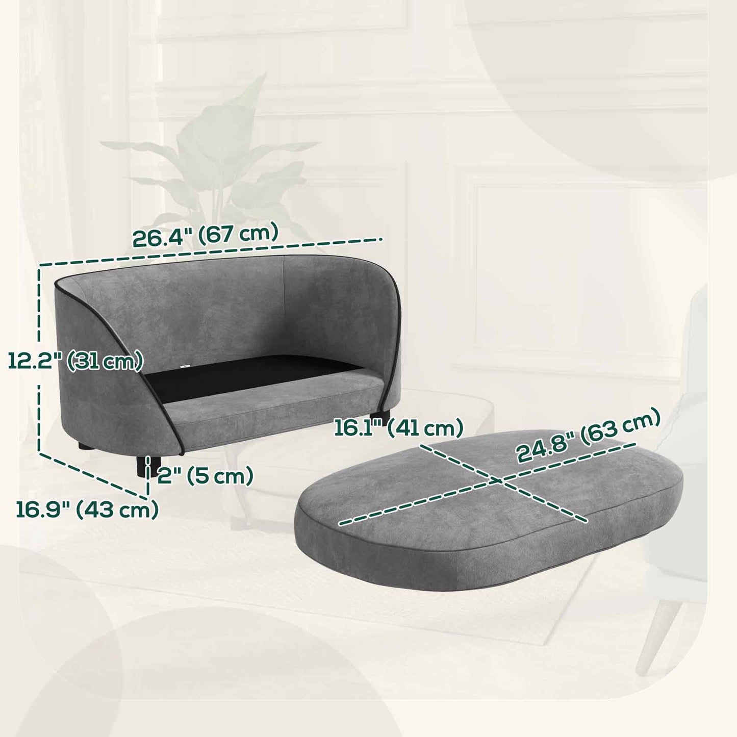Dog Sofa Pet Couch Dog Bed with Soft Cushion, Removable Washable Cover, Velvet Touch, for Small to Medium Sized Dogs, Grey