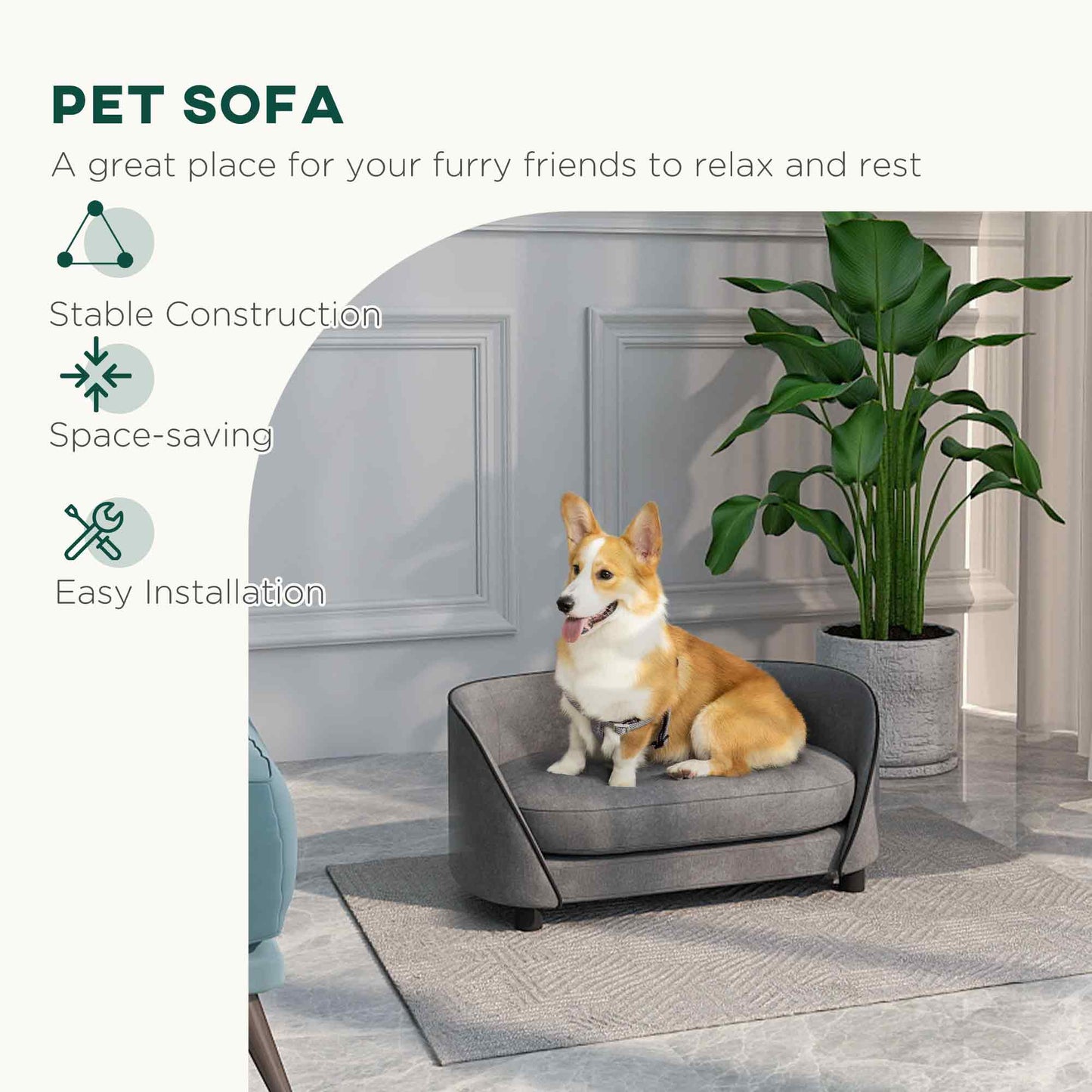 Dog Sofa Pet Couch Dog Bed with Soft Cushion, Removable Washable Cover, Velvet Touch, for Small to Medium Sized Dogs, Grey