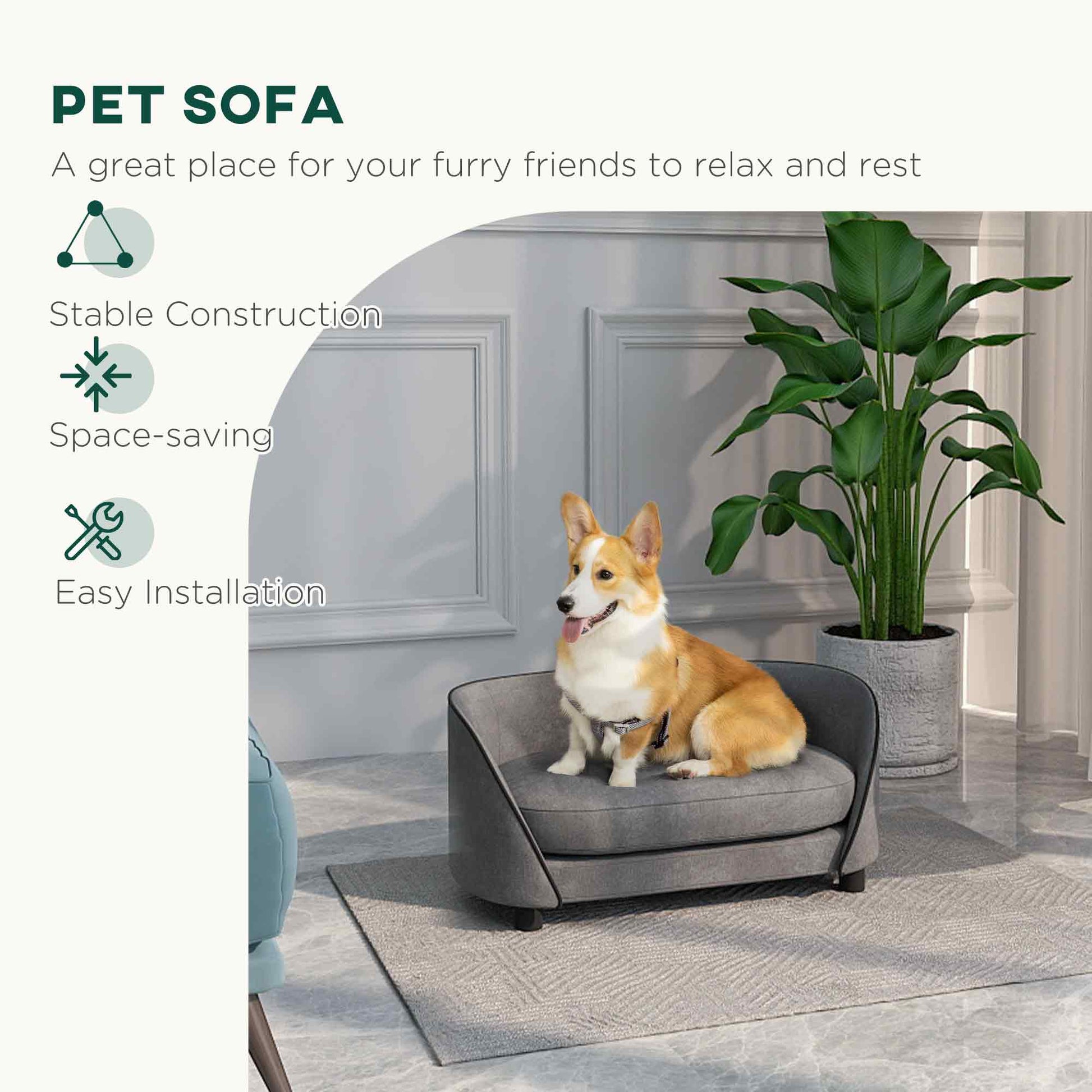 Dog Sofa Pet Couch Dog Bed with Soft Cushion, Removable Washable Cover, Velvet Touch, for Small to Medium Sized Dogs, Grey