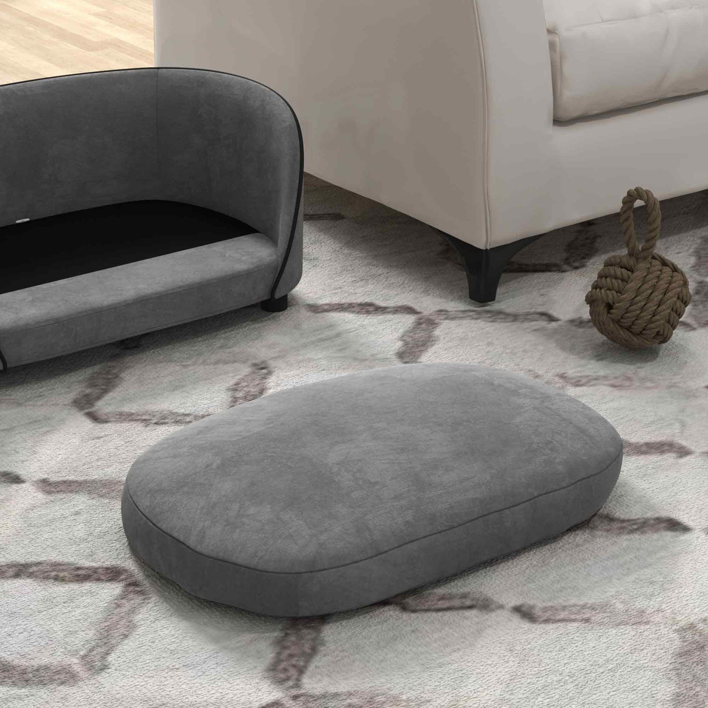 Dog Sofa Pet Couch Dog Bed with Soft Cushion, Removable Washable Cover, Velvet Touch, for Small to Medium Sized Dogs, Grey