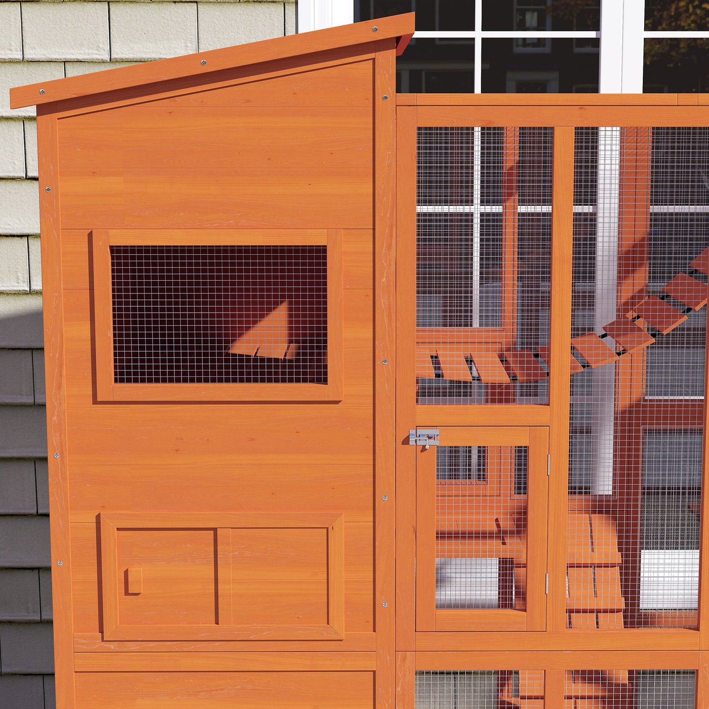 Catio Outdoor Cat Enclosure, 76" L Large Weatherproof Cat House with Cat Condo, Jumping Platforms, Ladder, Ramps, Hammock for 2-3 Indoor Cats, Orange