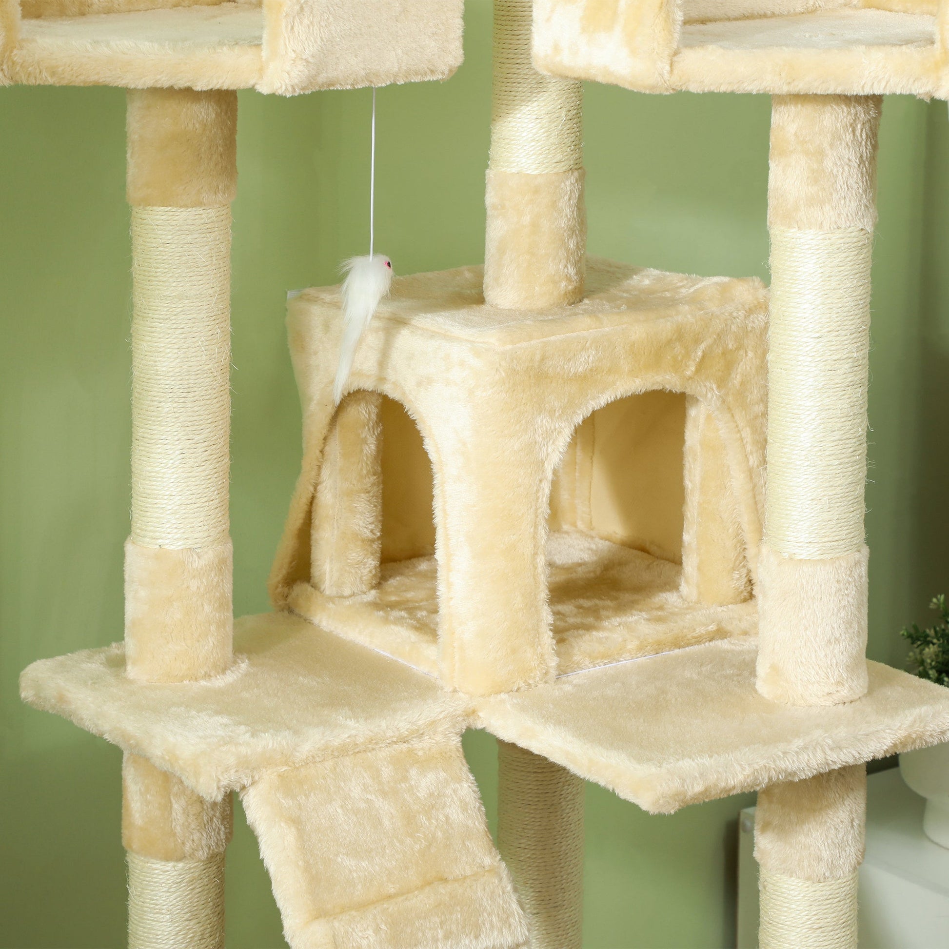 68 inches Cat Tree, Multi-Level Large Cat Tower Condo with Scratching Posts, Perches, Cat Houses, Dangling Toy, Beige