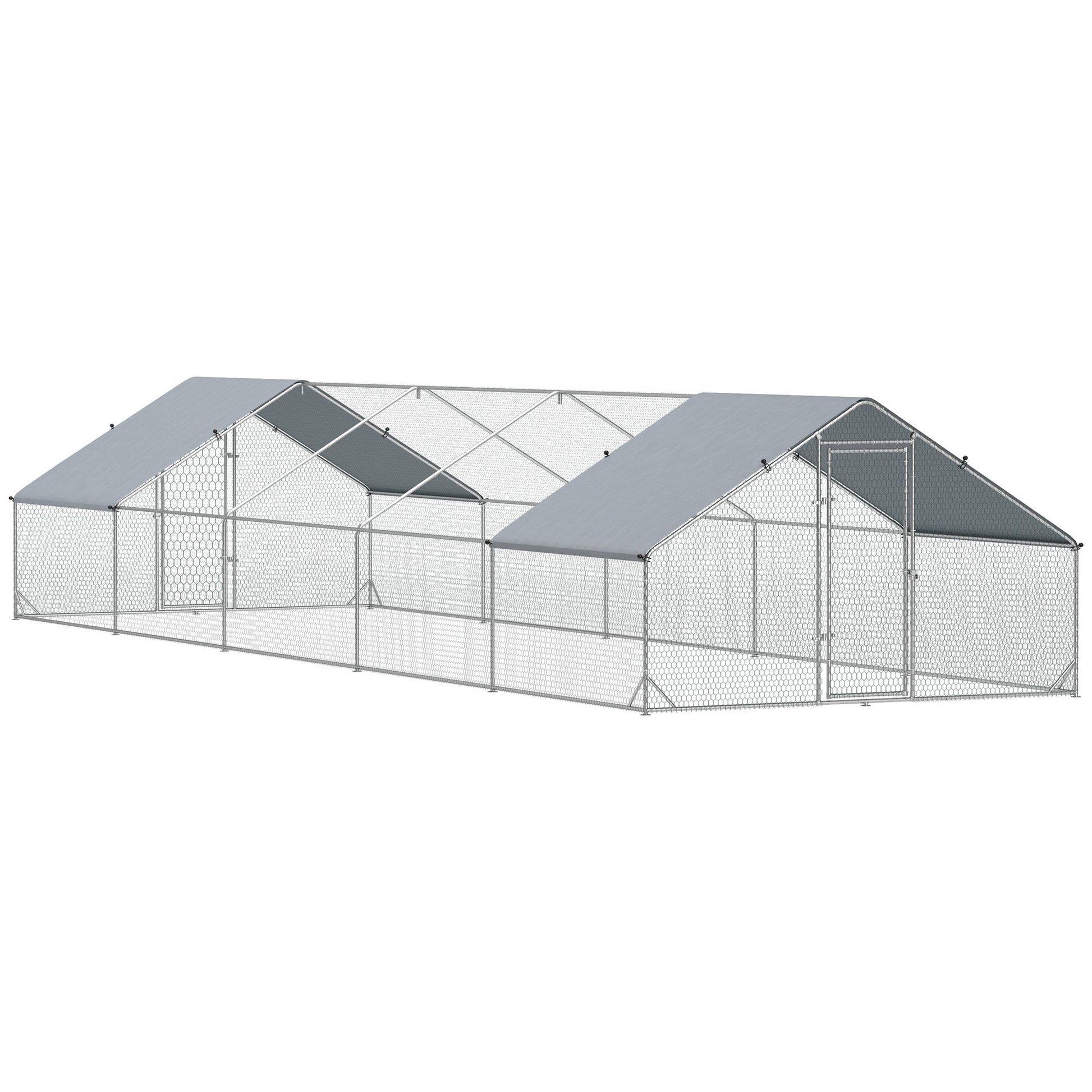 Metal Chicken Coop, Walk-in Large Chicken Run, Poultry Cage for Backyard Hen, Duck, Rabbit with Water- and UV-Protection Cover, for 30-40 Chickens, 9.8' x 32.8' x 6.4'