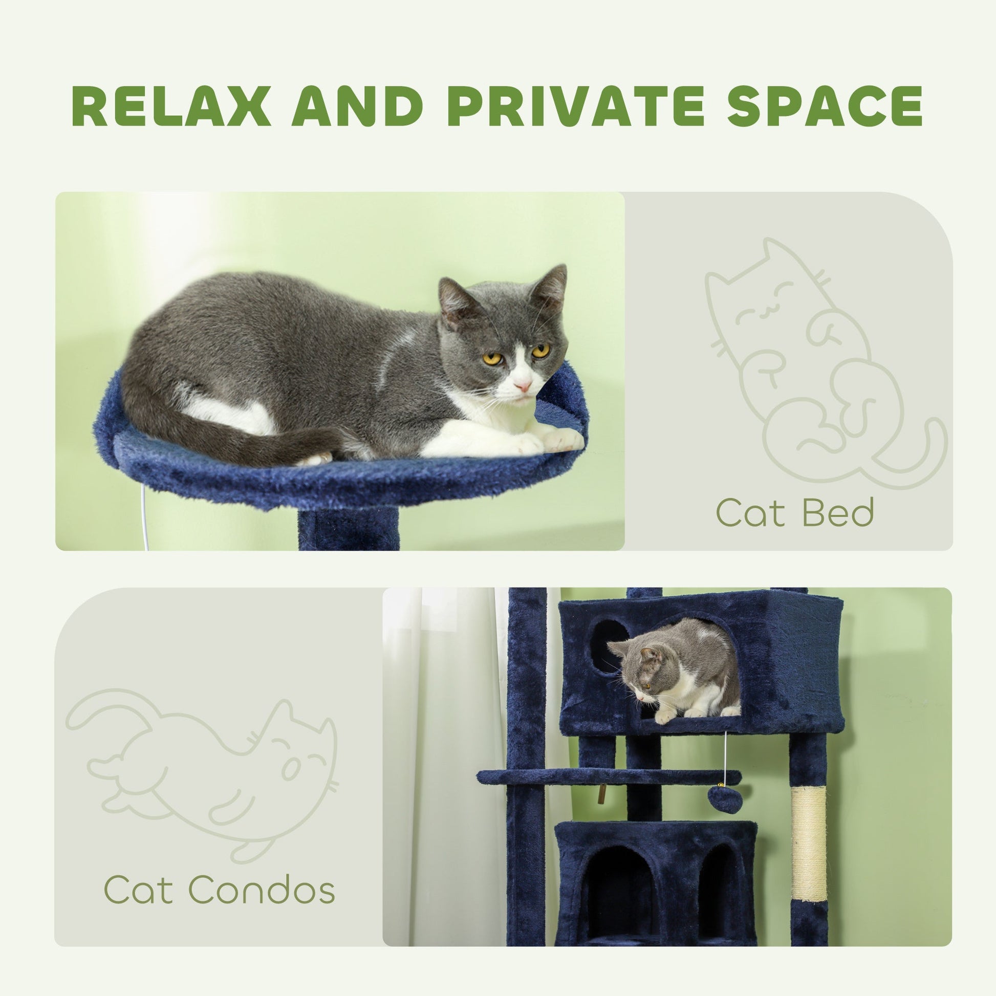 54" Cat Tree, Cat Tower for Indoor Cats with Scratching Posts, Cat Condos, Bed, Platforms, Ramp, Toy Ball, Cat Activity Center, Dark Blue