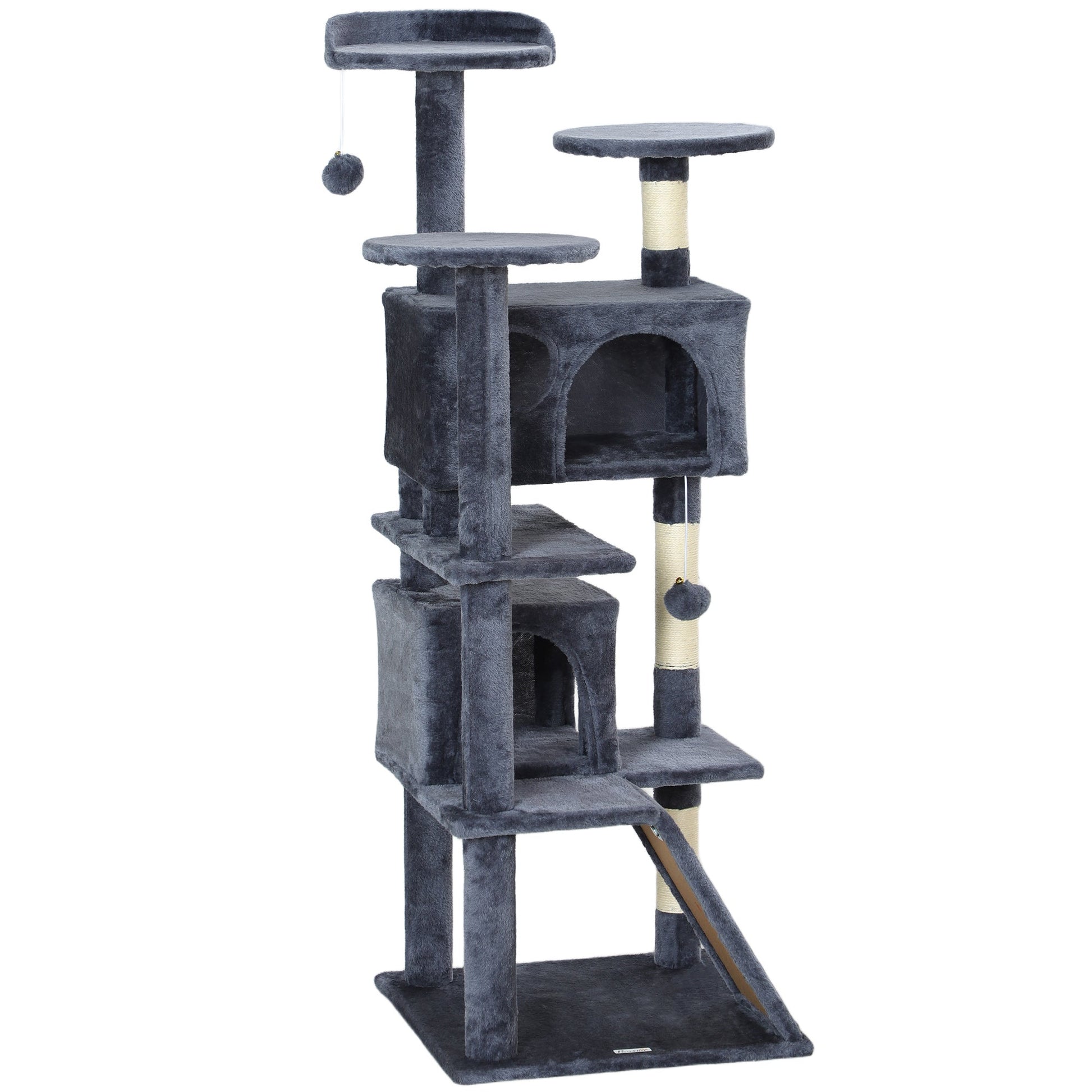 54" Cat Tree, Cat Tower for Indoor Cats with Scratching Posts, Cat Condos, Bed, Platforms, Ramp, Toy Ball, Cat Activity Center, Dark Grey
