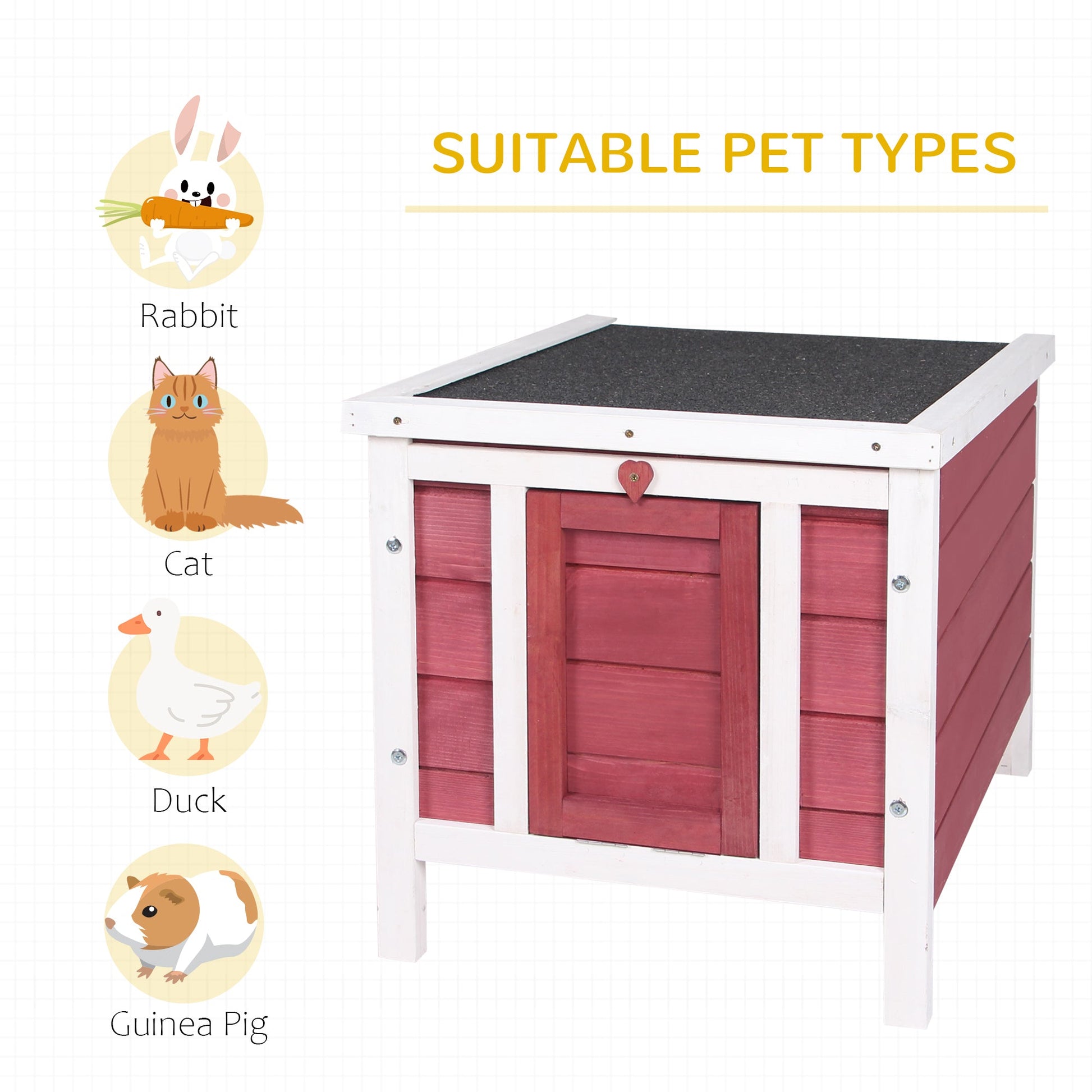 Wooden Rabbit Hutch Bunny Cage Outdoor Cat House Guinea Pig Cage Duck Shelter, Indoor Outdoor Use, 20"x16.5"x17", Red