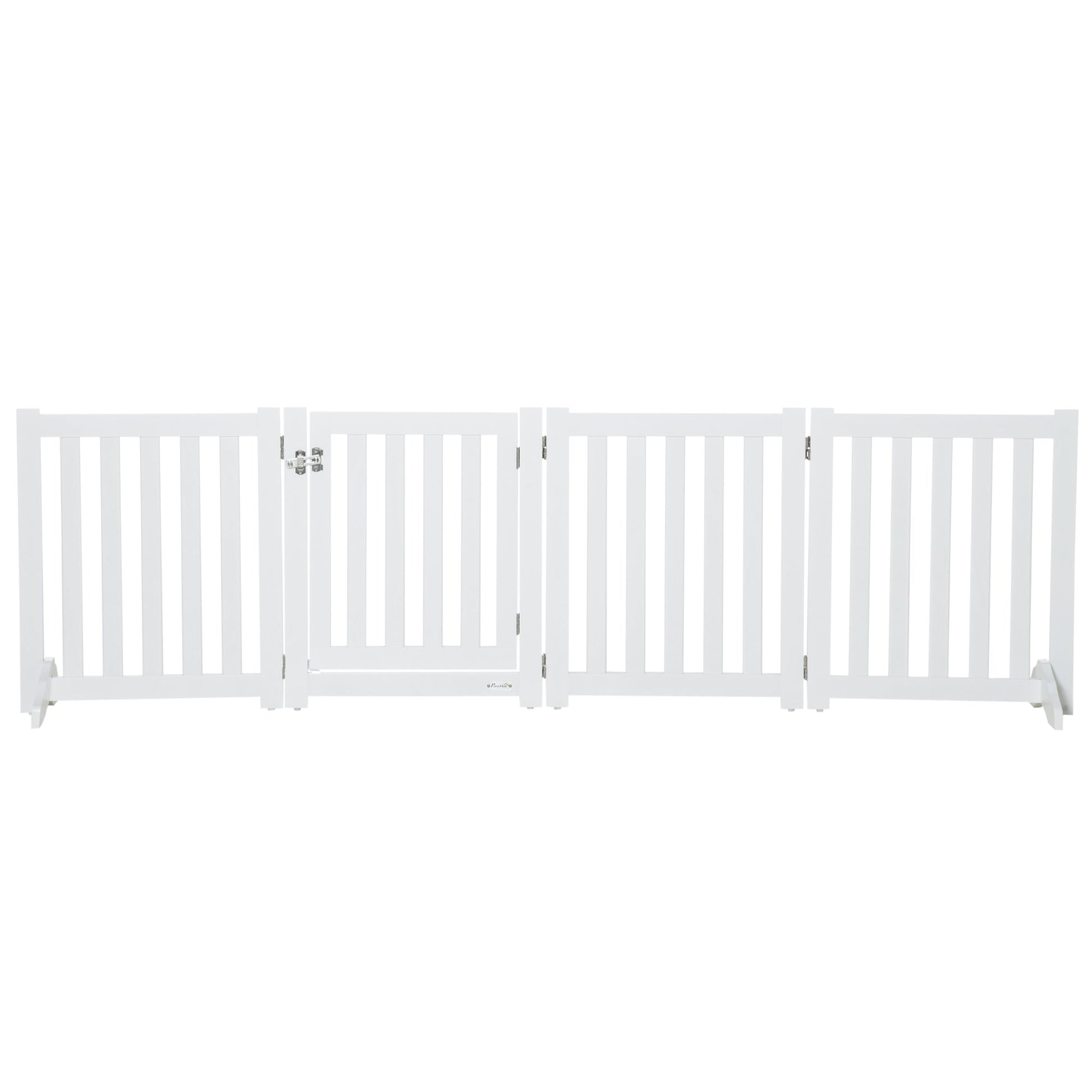 23.5"H Foldable Dog Gate with Door, 4 Panels Freestanding Pet Gate Barriers Indoor with Support Feet, Puppy Fence for Small Dogs, White