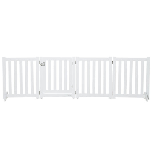23.5"H Foldable Dog Gate with Door, 4 Panels Freestanding Pet Gate Barriers Indoor with Support Feet, Puppy Fence for Small Dogs, White