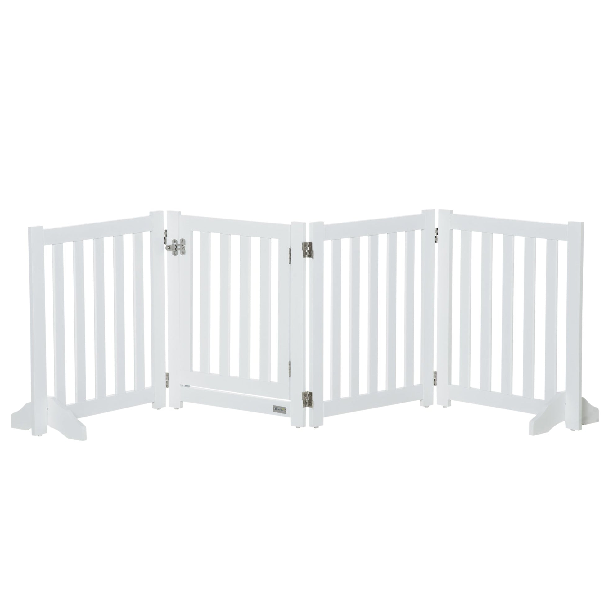 23.5"H Foldable Dog Gate with Door, 4 Panels Freestanding Pet Gate Barriers Indoor with Support Feet, Puppy Fence for Small Dogs, White