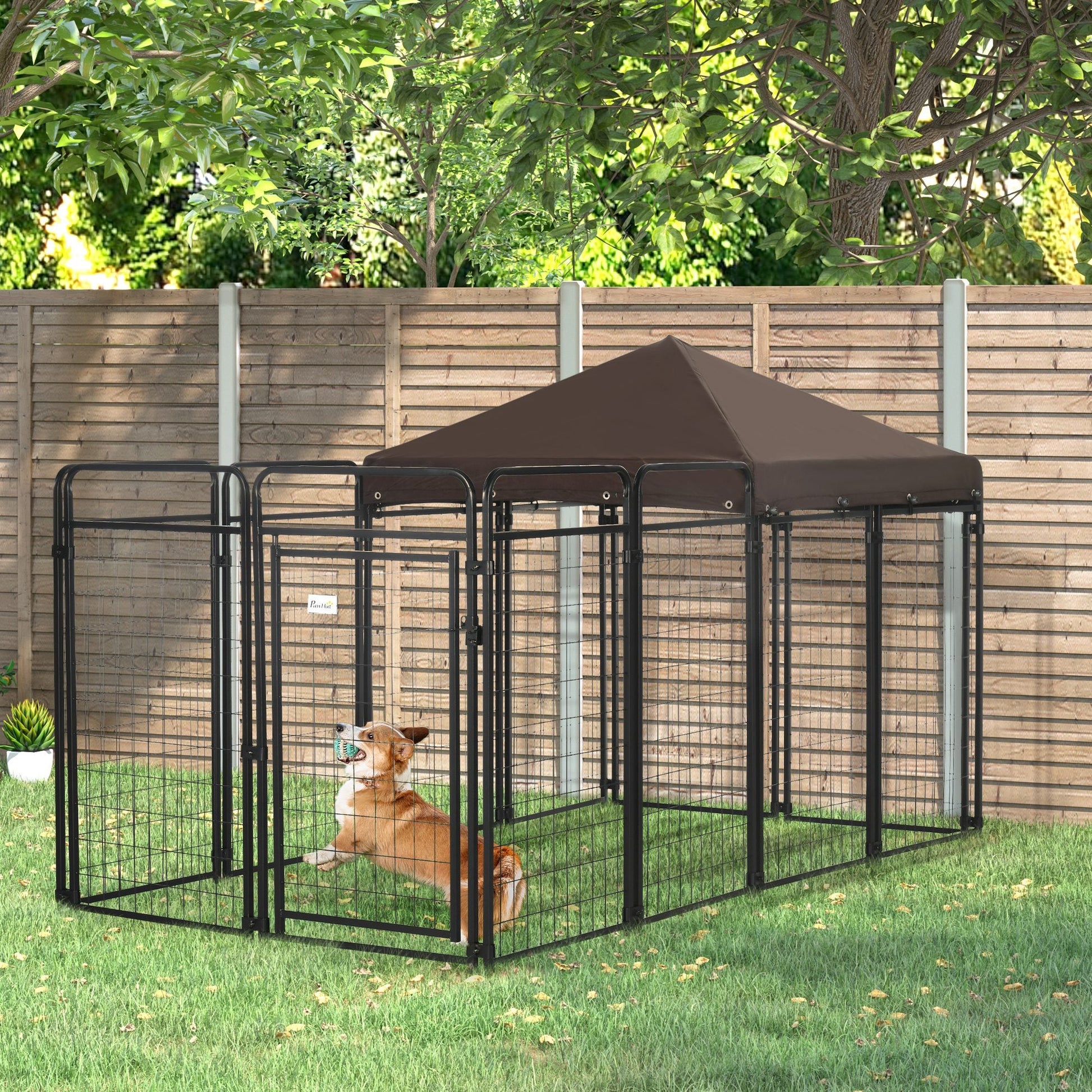 Dog Kennel Outdoor with Waterproof Canopy, Dog Run with Galvanized Chain Link, Secure Lock, for Backyard and Patio, Large and Medium Sized Dogs, Black