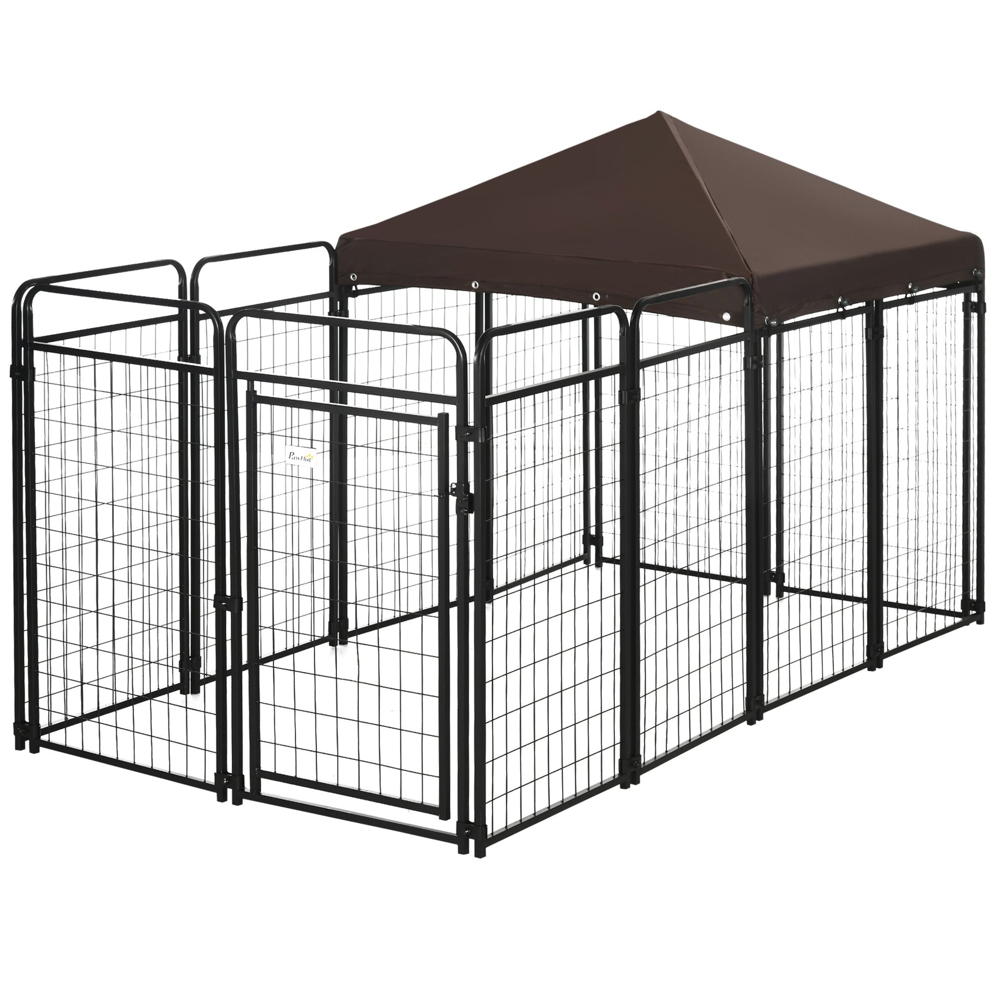Dog Kennel Outdoor with Waterproof Canopy, Dog Run with Galvanized Chain Link, Secure Lock, for Backyard and Patio, Large and Medium Sized Dogs, Black