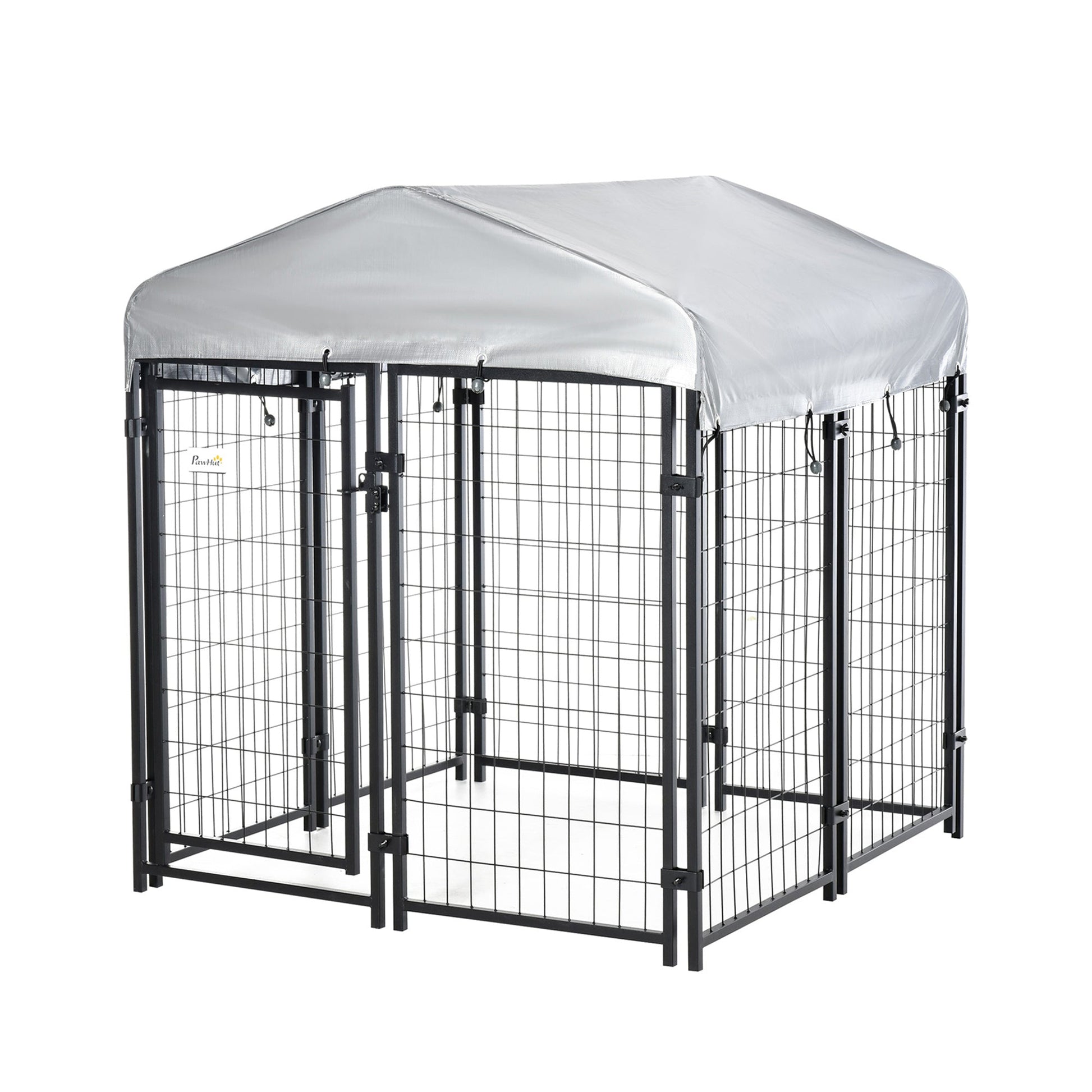 4' x 4' x 4.5' Large Outdoor Dog Kennel Run Steel Fence with UV-Resistant Oxford Cloth Roof & Secure Lock