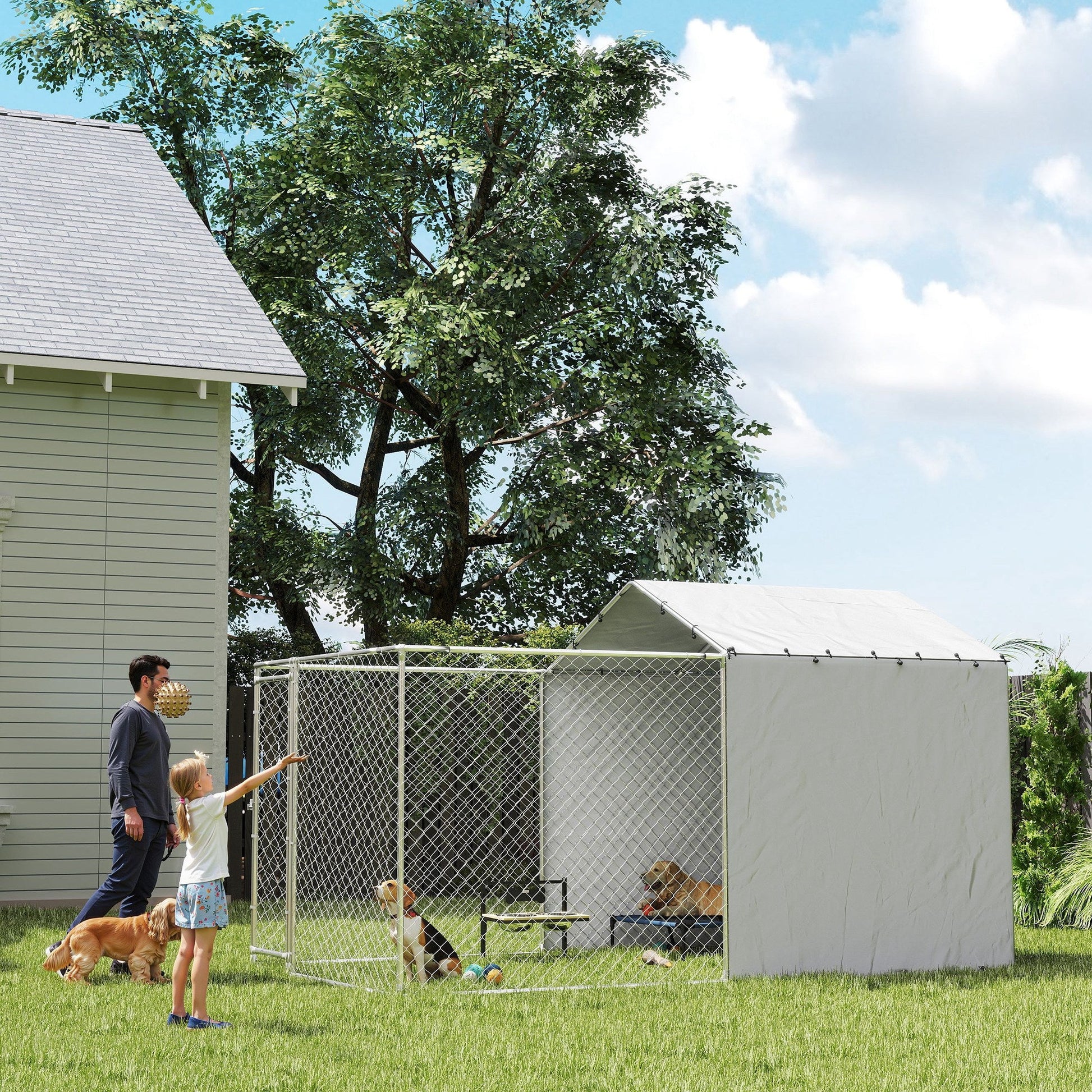 Outdoor Dog Kennel with Waterproof & UV-Resistant Cover, Dog Run with Secure Lock for Small Medium Large Dogs, 13.1' x 7.5' x 7.5'