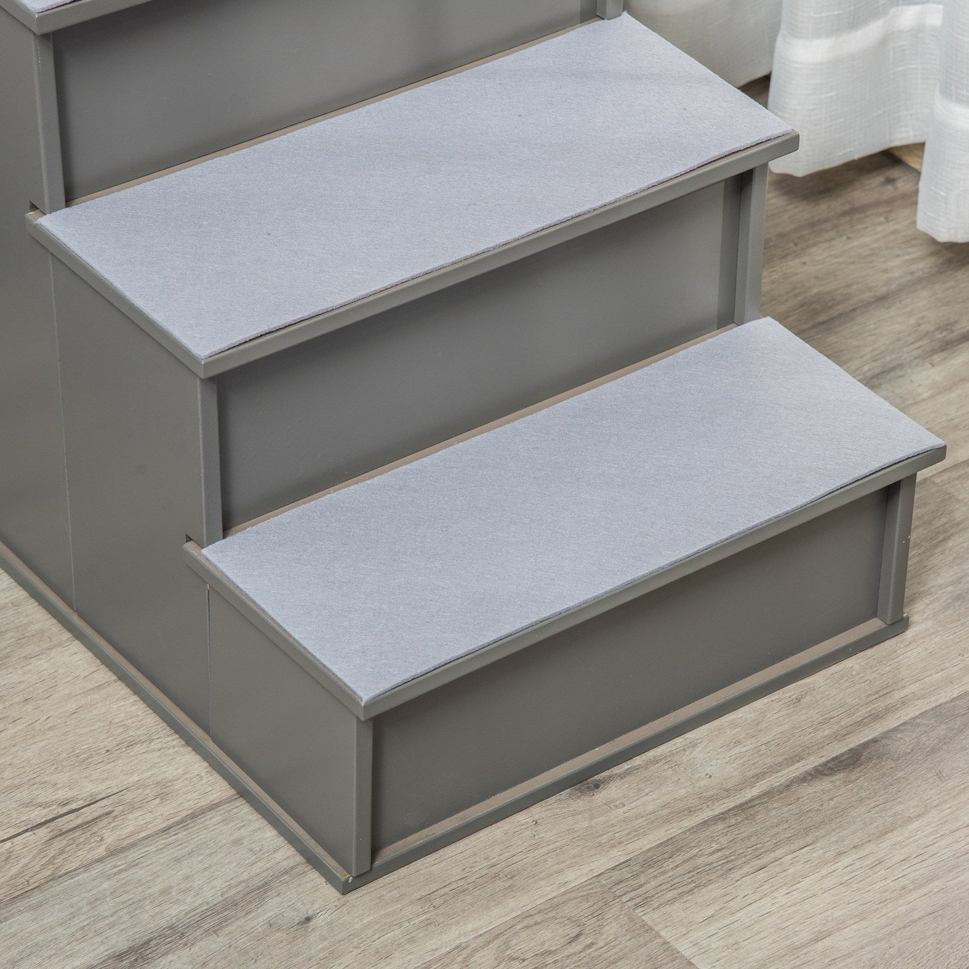 Pet Stairs Dog Steps for High Bed, 4 Levels Dog Stairs for Car, Wooden Cat Ladder with Non-Slip Carpet, 15.7" L x 23.2" W x 21.3" H, Grey