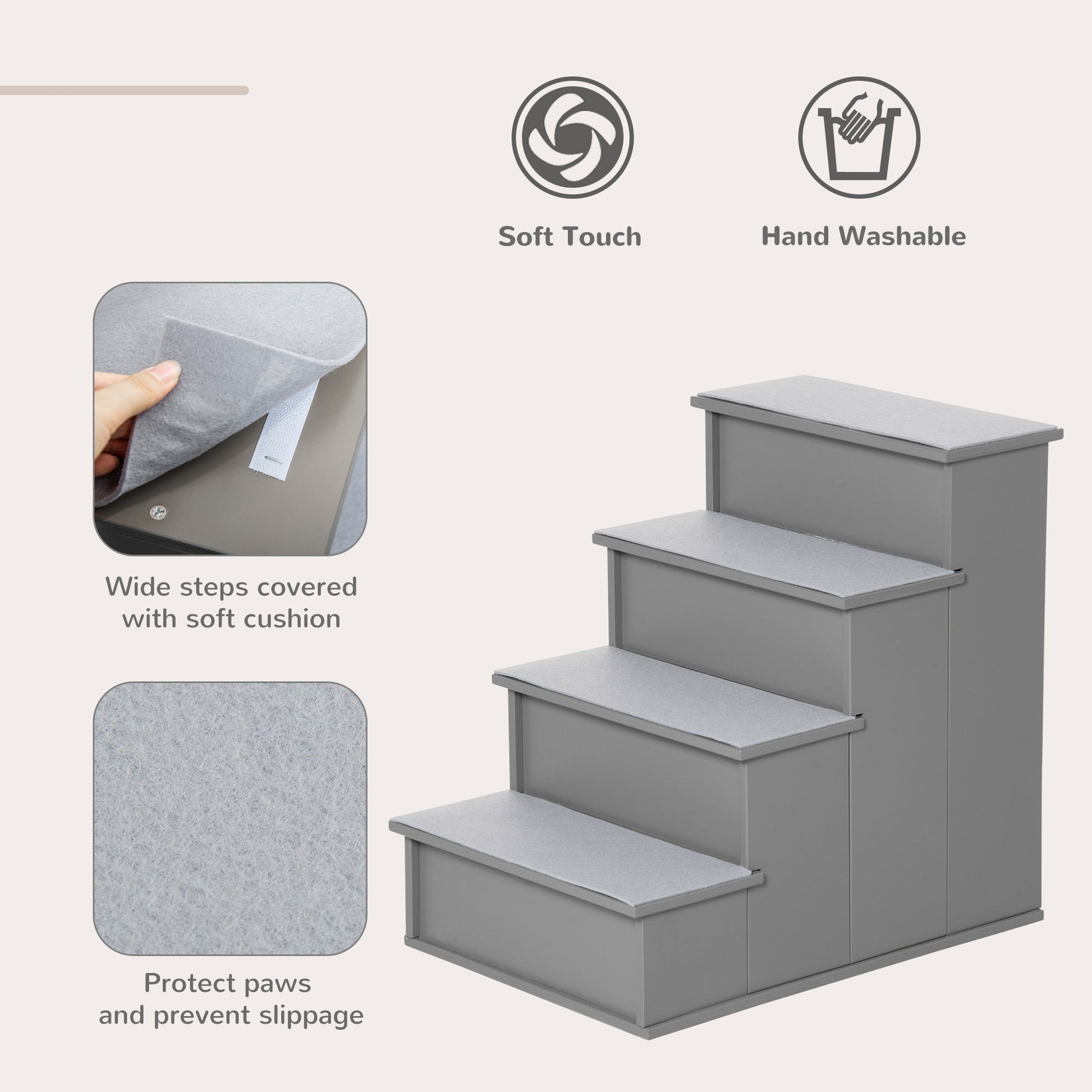 Pet Stairs Dog Steps for High Bed, 4 Levels Dog Stairs for Car, Wooden Cat Ladder with Non-Slip Carpet, 15.7" L x 23.2" W x 21.3" H, Grey