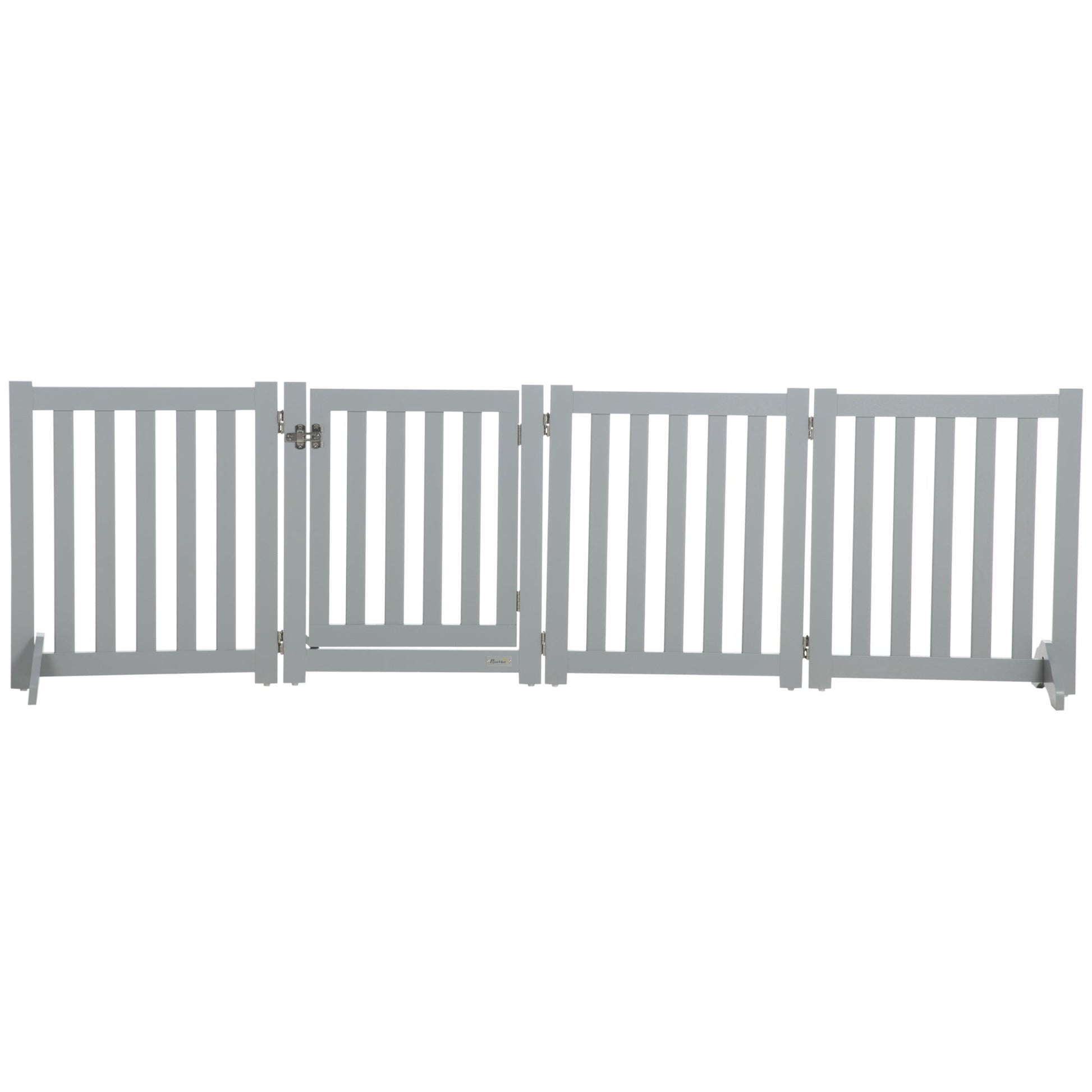 23.5"H Foldable Dog Gate with Door, 4 Panels Freestanding Pet Gate Barriers Indoor with Support Feet, Puppy Fence for Small Dogs, Grey