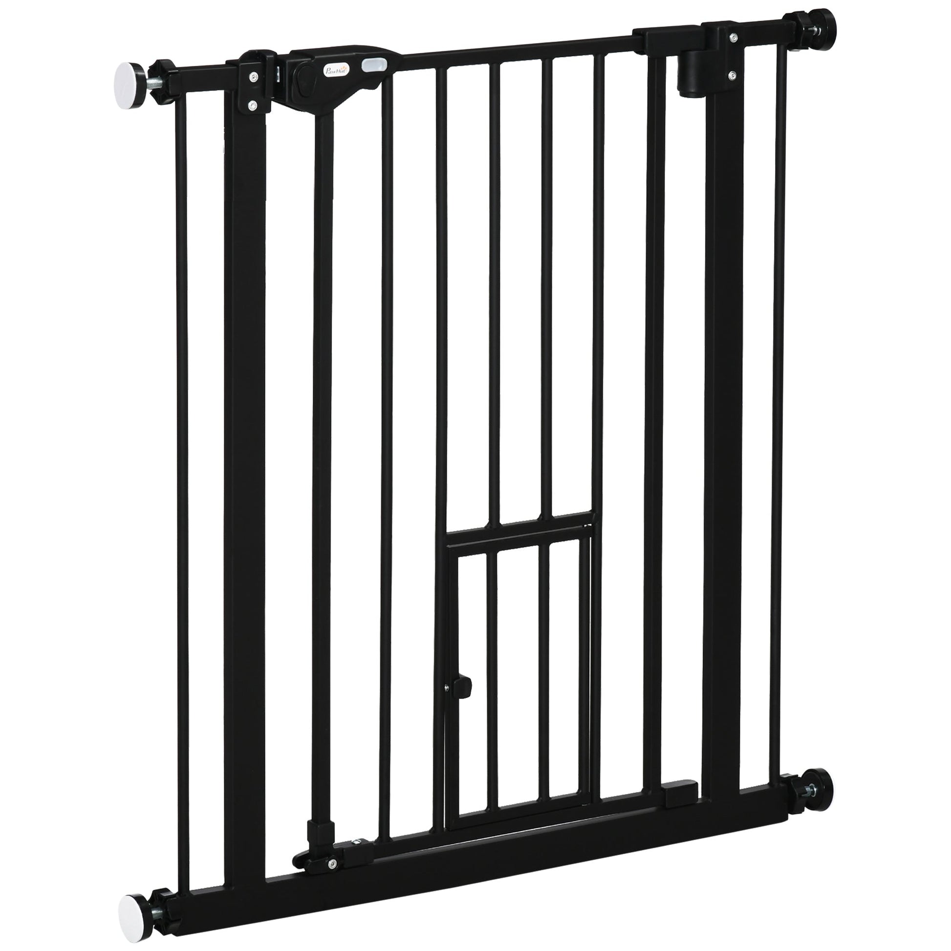 30"H Dog Gate with Cat Door, Pet Gate with Small Door, Easy Open Indoor Dog Gates for Doorways, House, Stair, 29"-32" Long, Black
